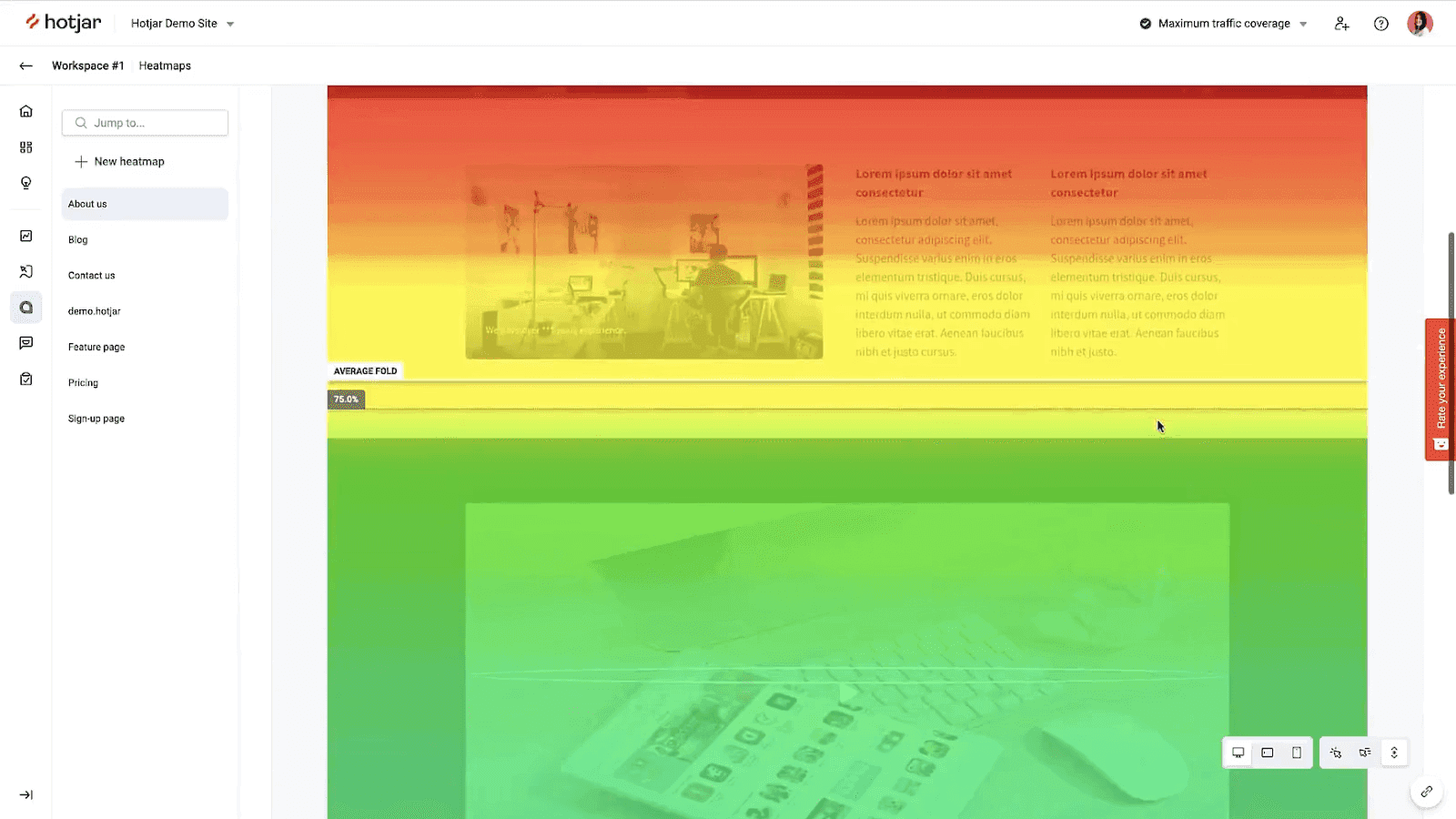 Detailed site heatmaps in Hotjar