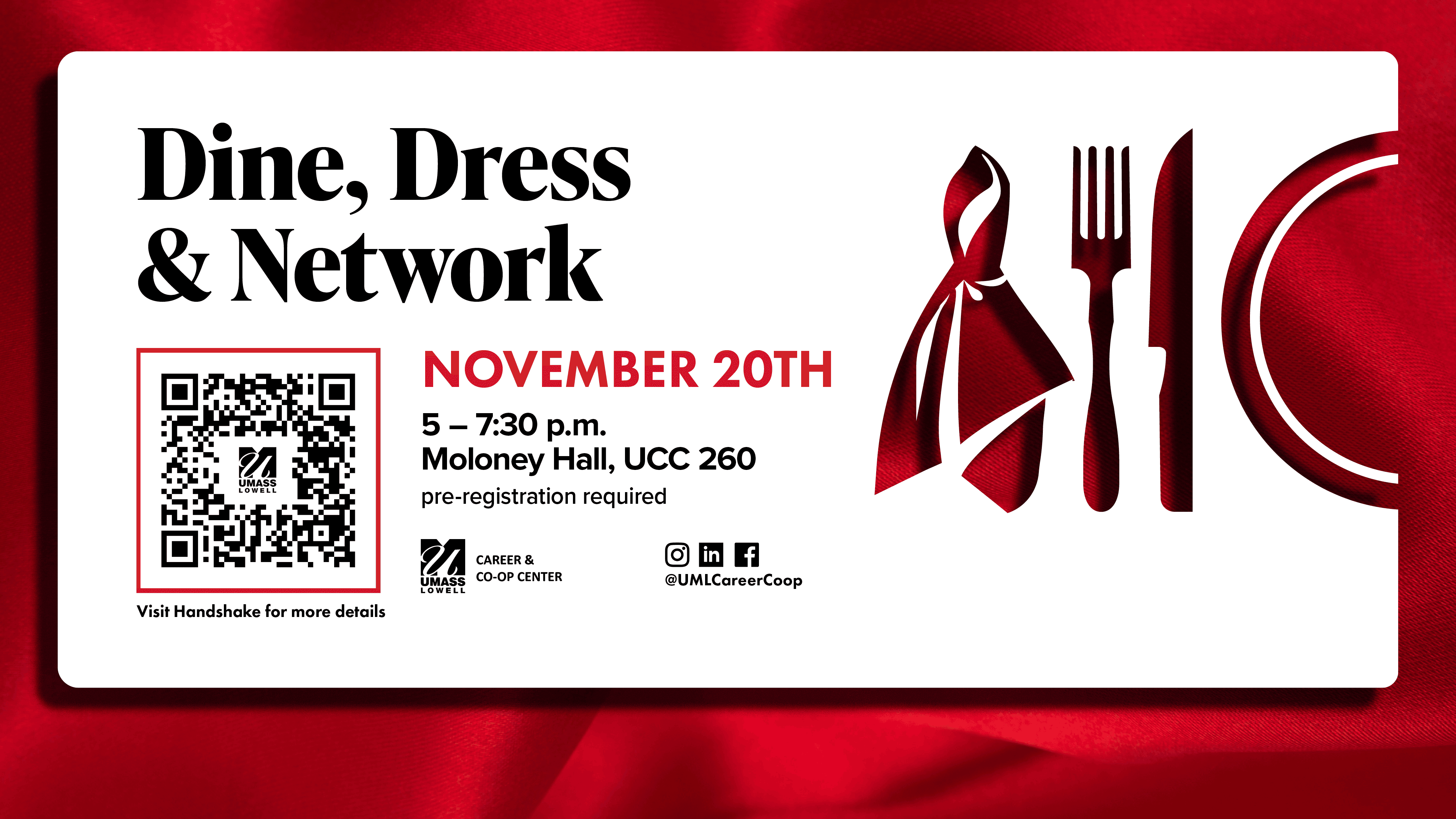 Fall career fair Digital Screen, Dine, Dress & Network
