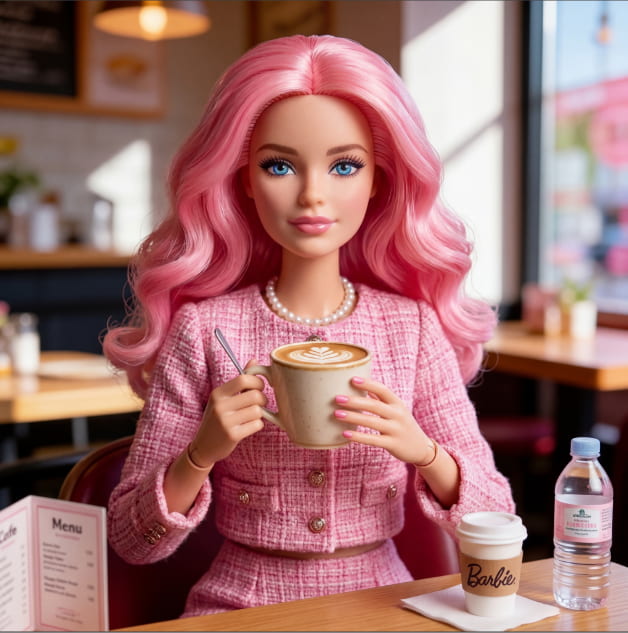 ai doll generator free, Barbie doll style with curly pink hair