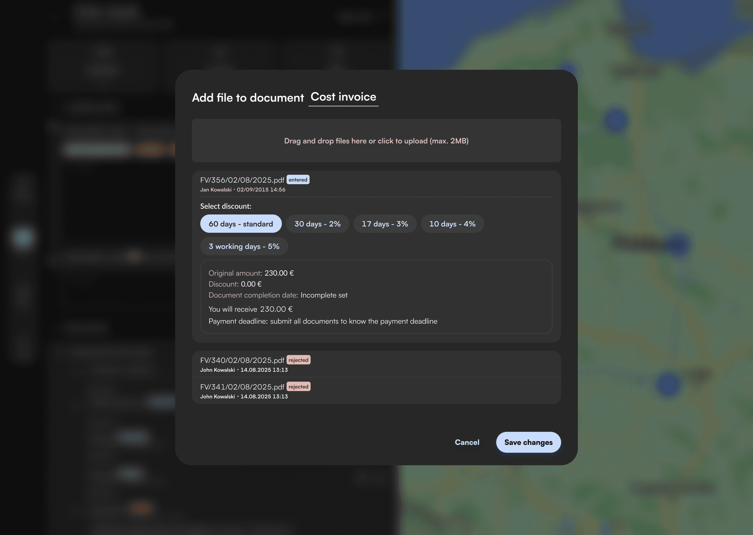 TMS ecosystem design - carrier panel, choosing discount screen