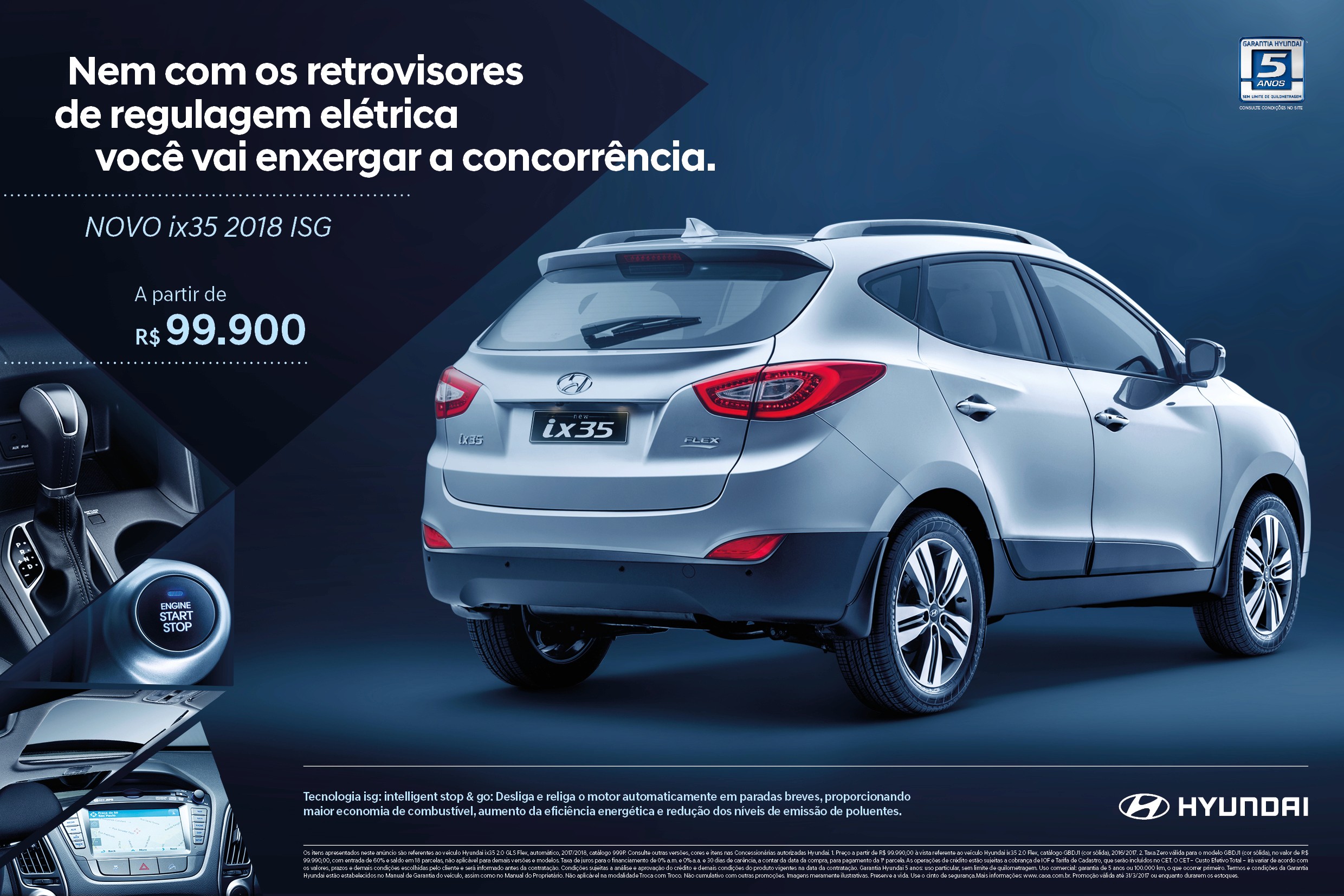 Advertisement of the 2018 Hyundai ix35 SUV showcasing interior technology and exterior design details.