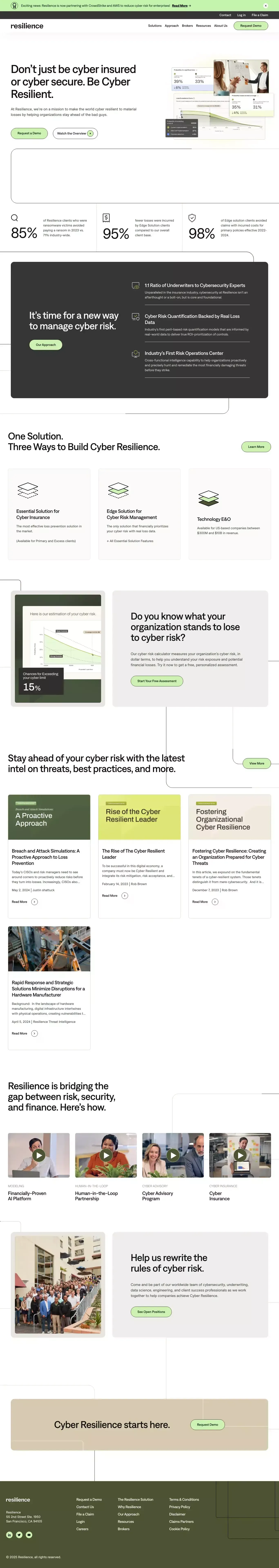 Cyber Security Risk Management I The Res landing page screenshot showcasing Tech design