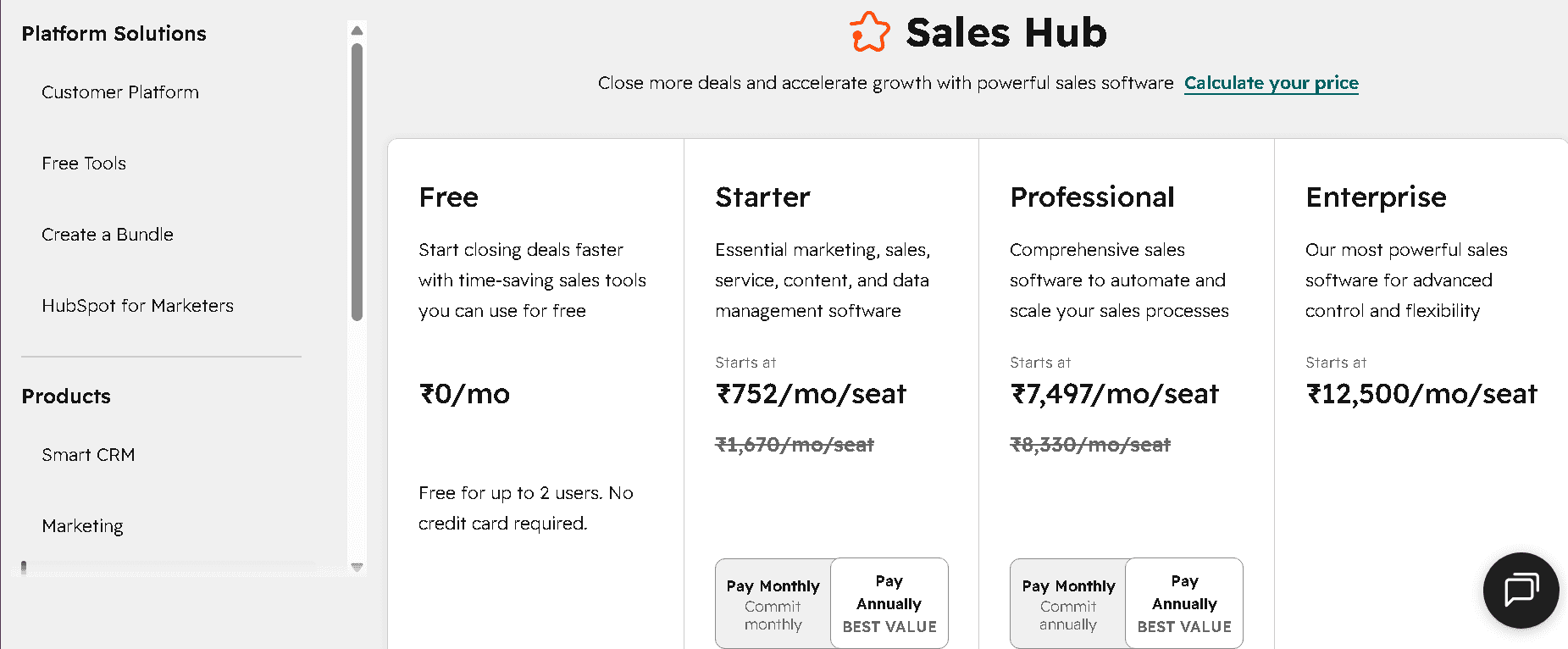 HubSpot Sales Hub Professional price