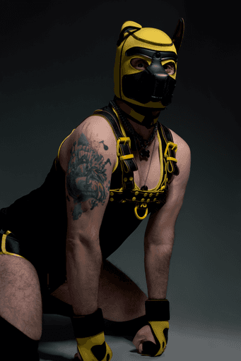 Fotografía de modelo con ropa de cuero y máscara en estudio de Palma, Mallorca, con estilo cinematográfico y dirección de arte impecable, destacando autenticidad y sofisticación con minimalismo.