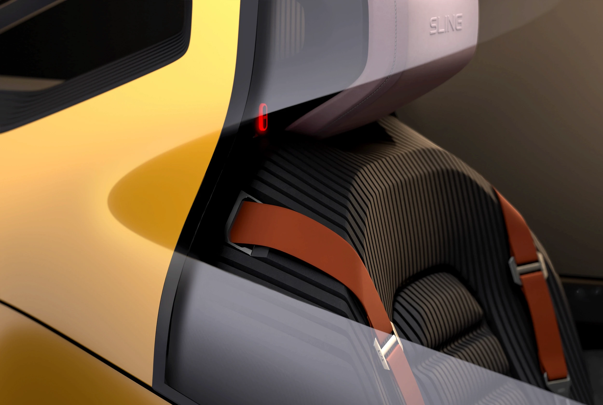 Interior Seat and headrest seen from outside Sling Project