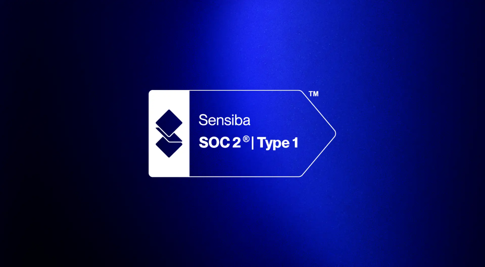 Sensiba SOC 2 Type 1 badge on a blue gradient background.