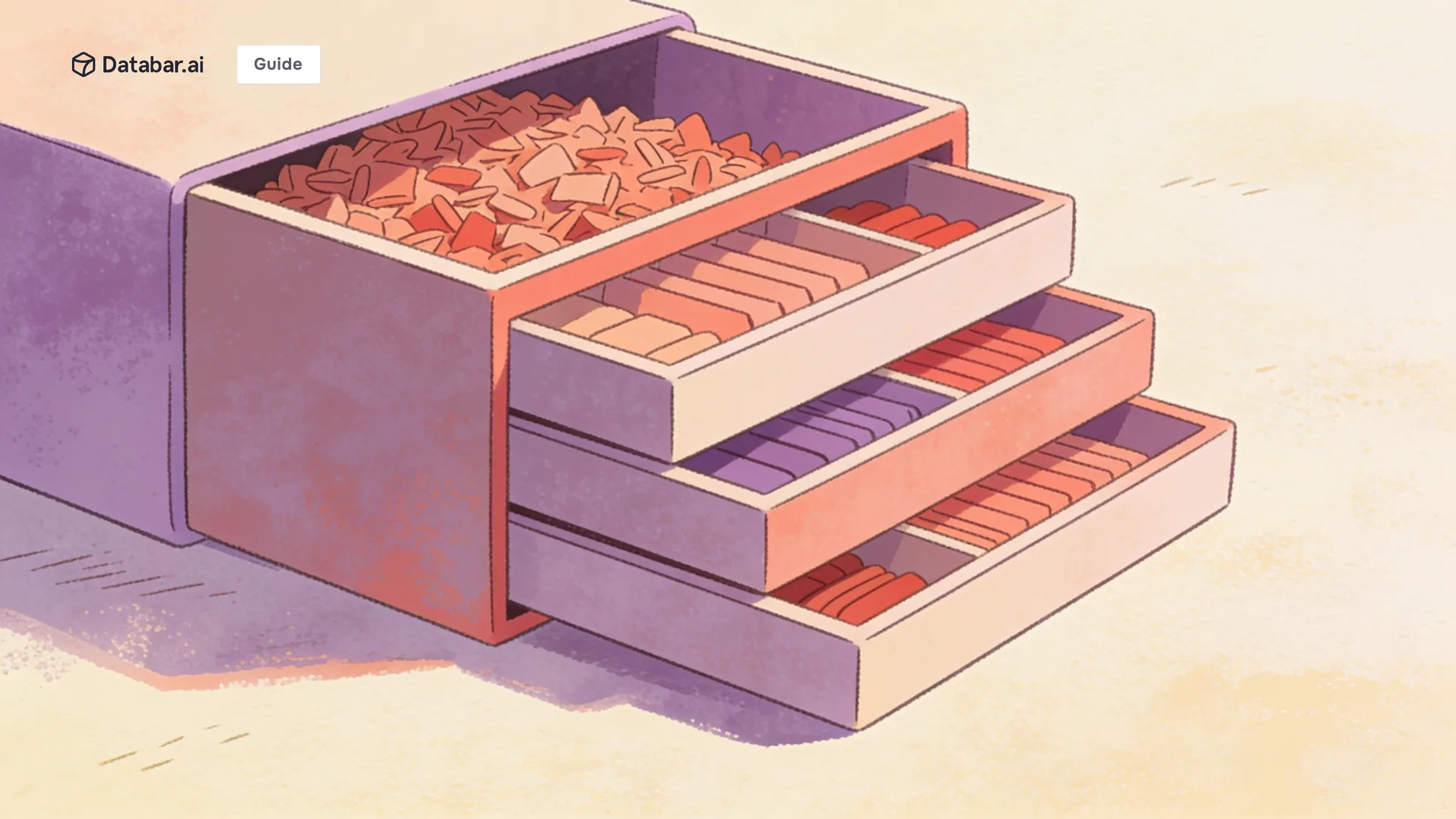 Illustration of a layered box taking loose material in at the top and sliding sorted trays out the side — How Does People Data Labs Work? A Guide to PDL's Data Platform