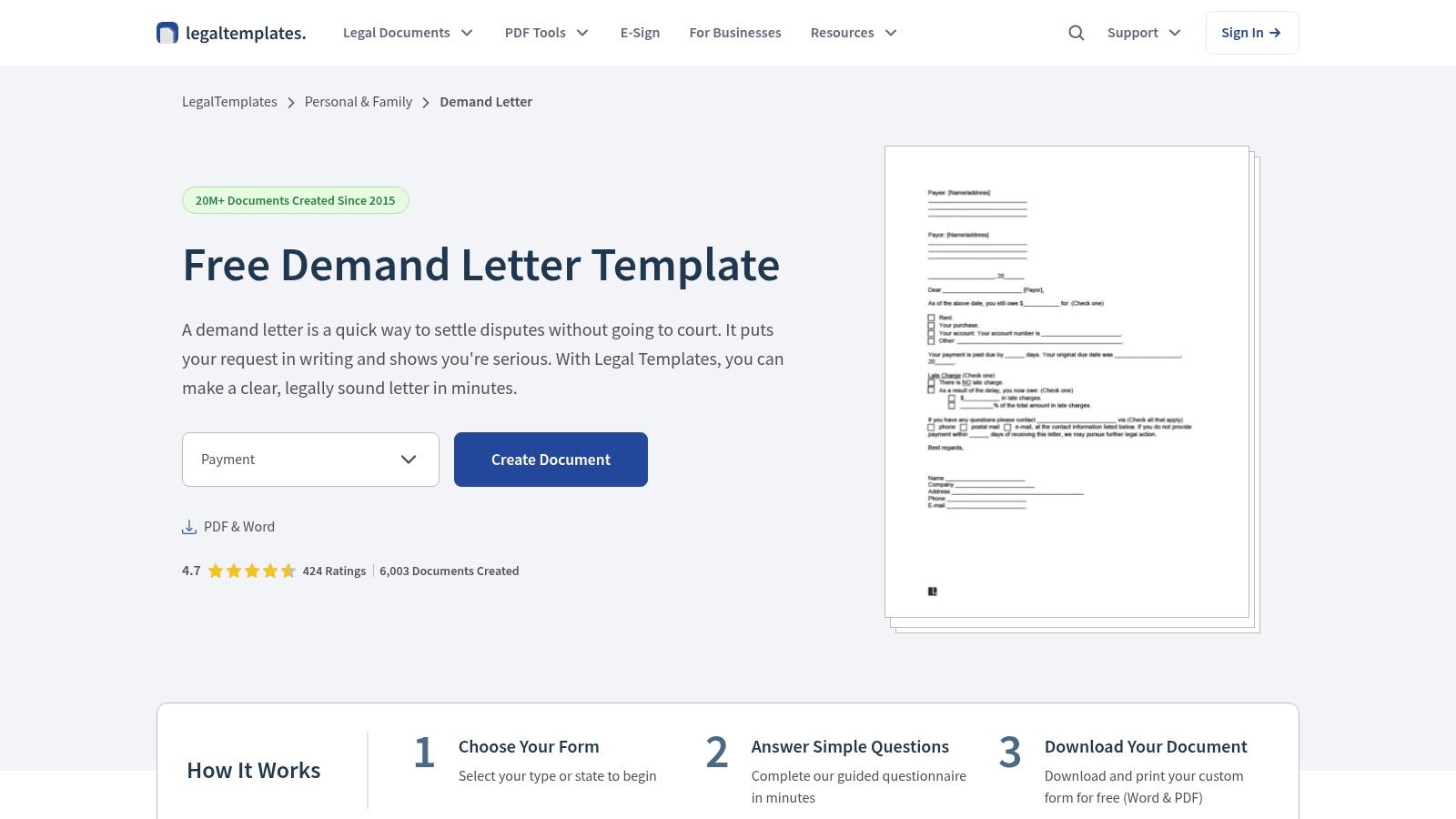 LegalTemplates.net, Demand for Payment Letter