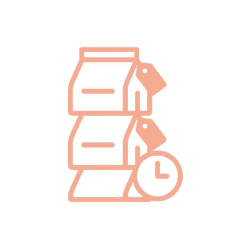 Icon mit gestapelten Kaffeepackungen und Uhrsymbol