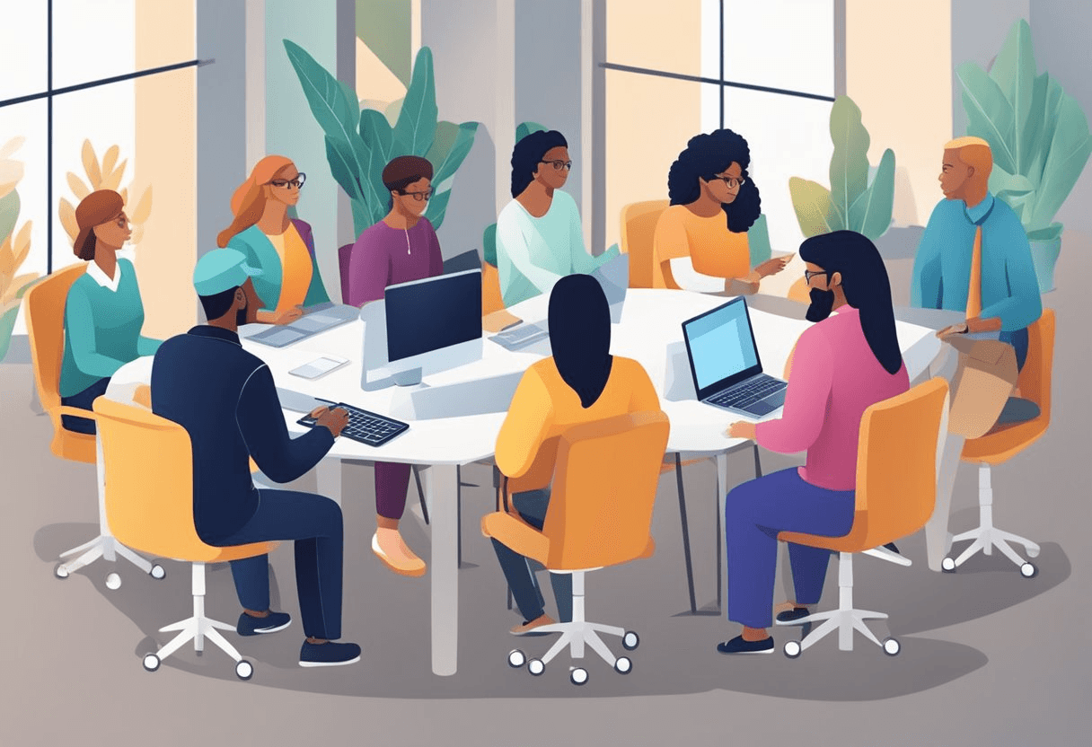 A diverse group of people working in an inclusive environment, with equal access to employment opportunities