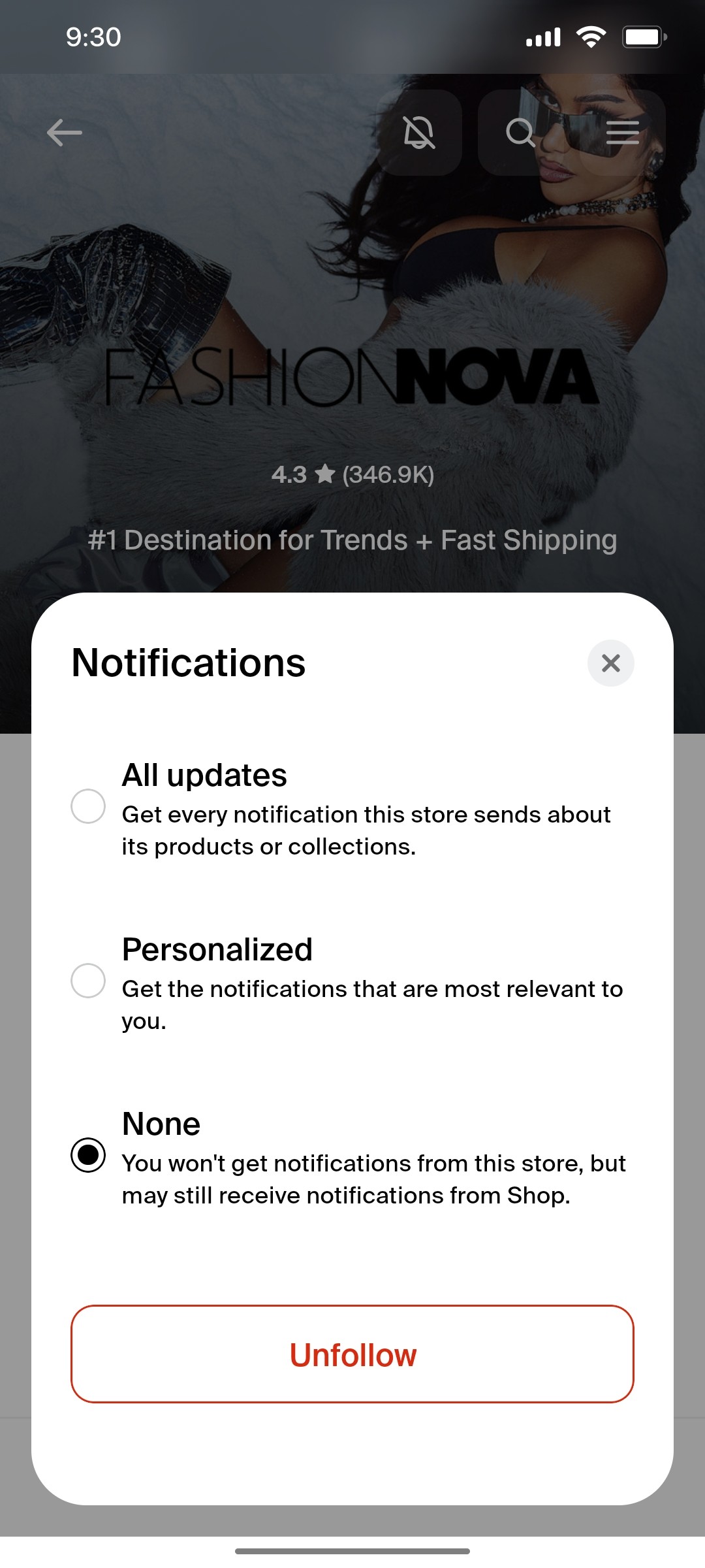 Shop App Notification Screen