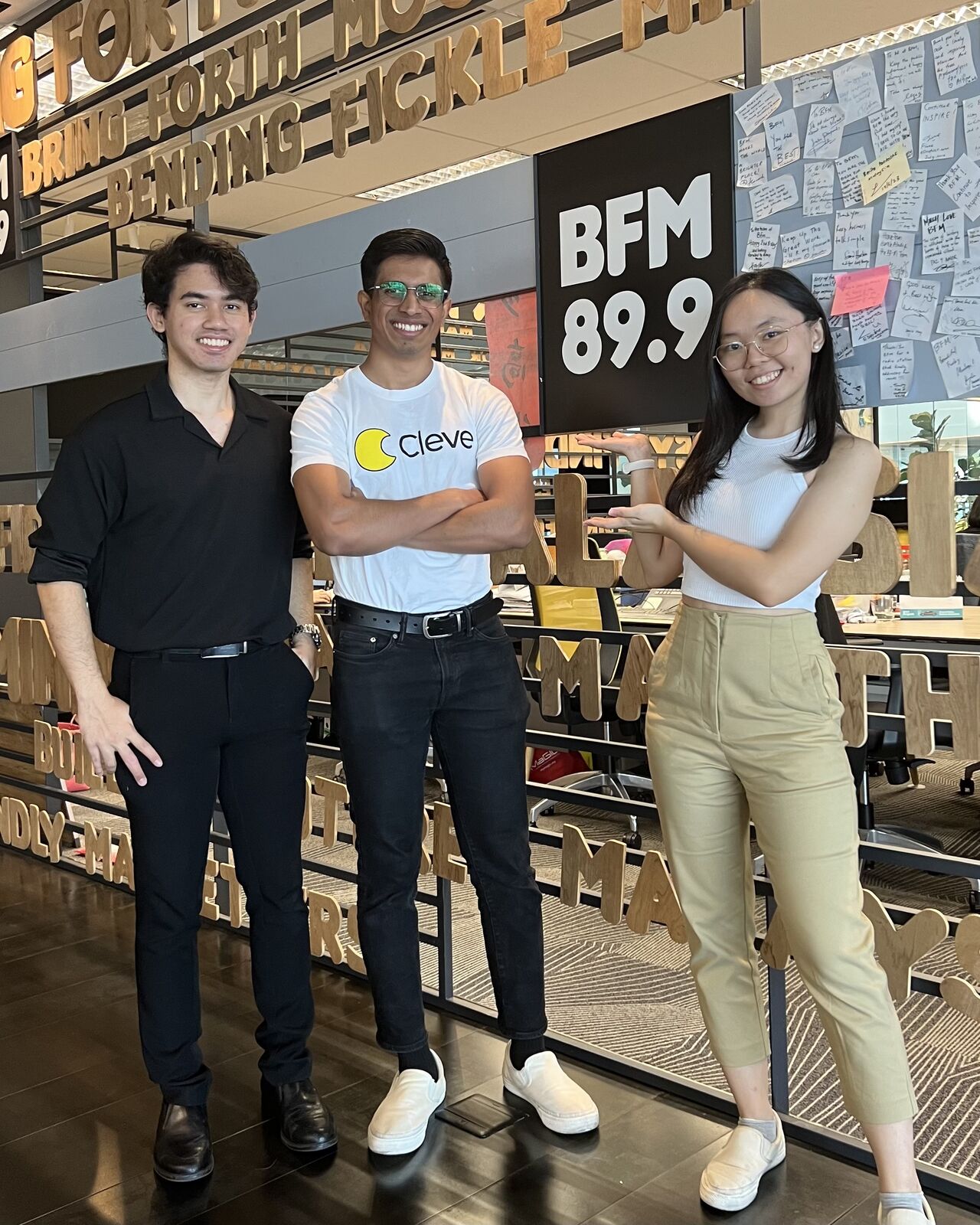 Ashvin, Lizzie and Rashad at the BFM89.9 Radio Station