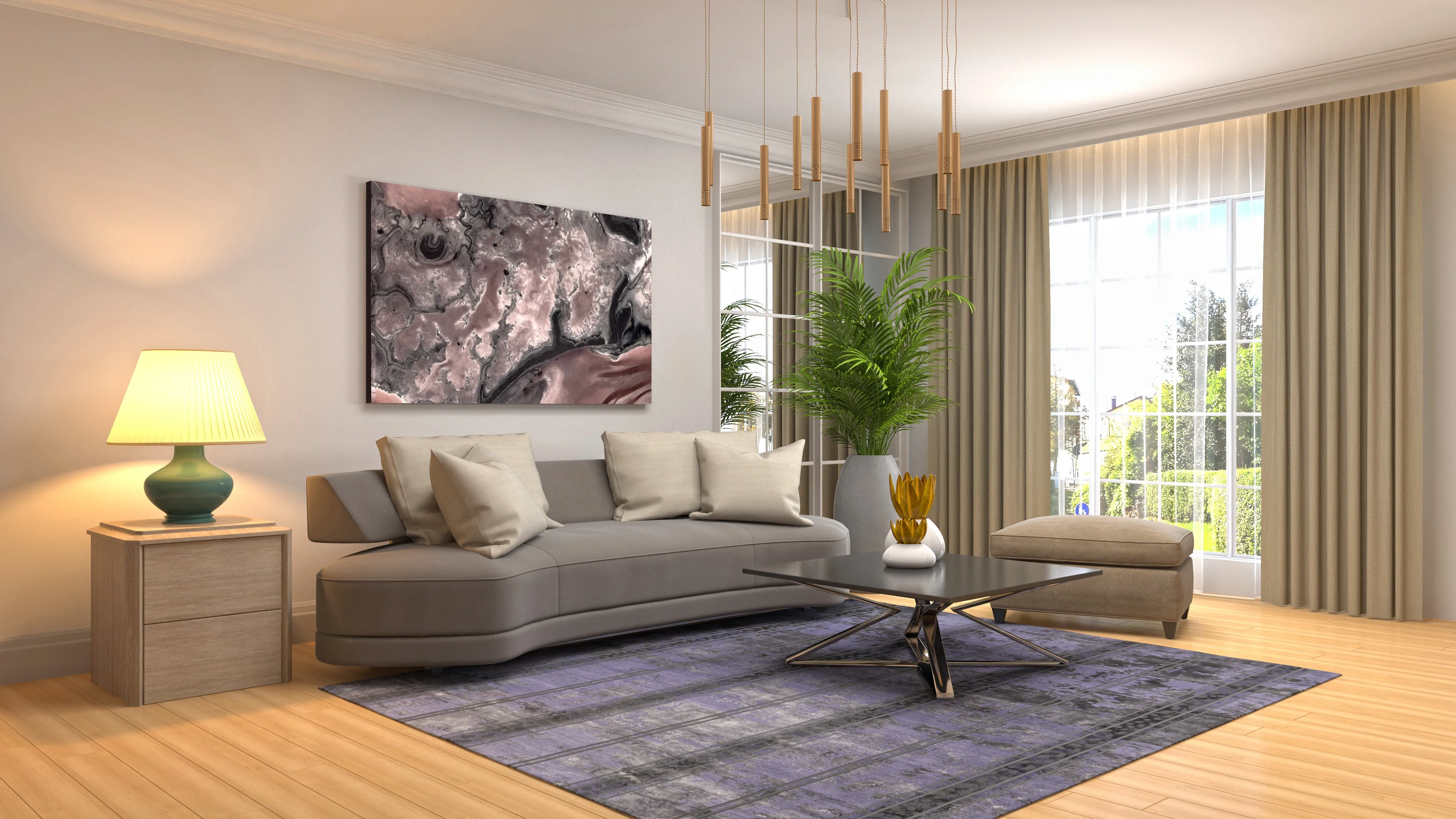 Spacious modern living room with luxury interior design