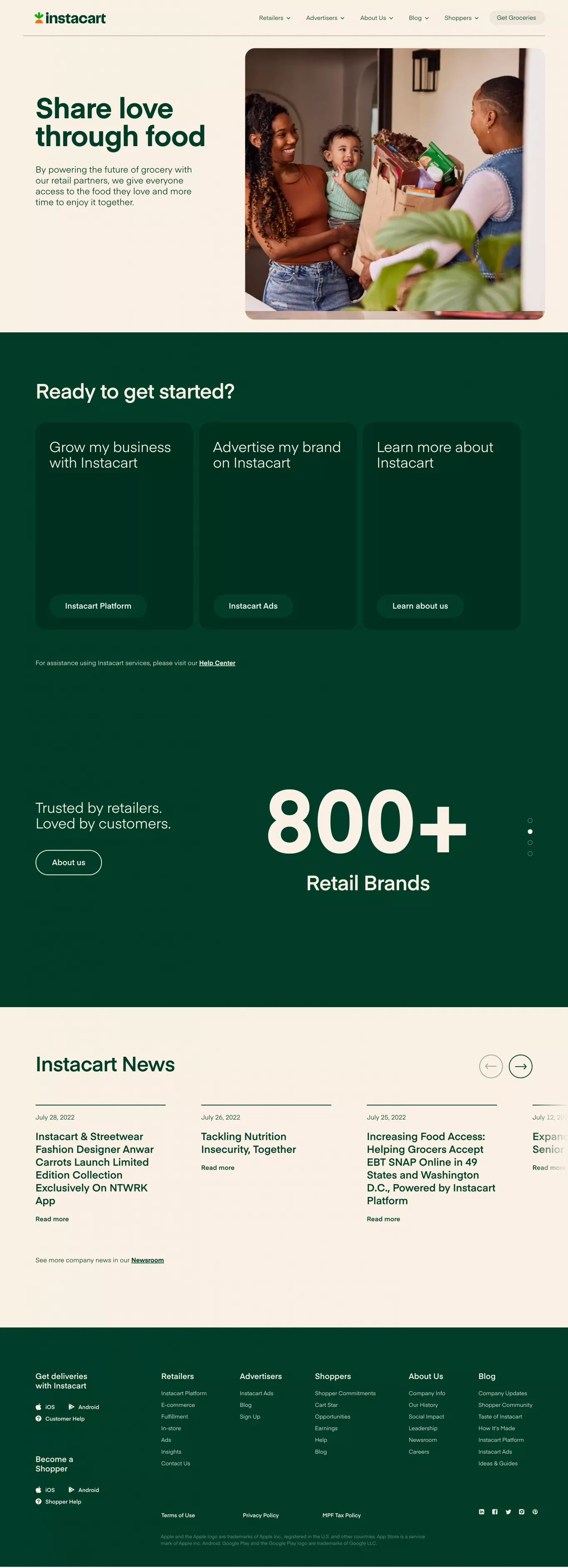 Instacart Company other page screenshot showcasing Food & Drinks and Local Business design