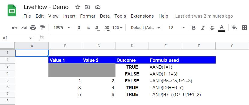 usage of the AND function