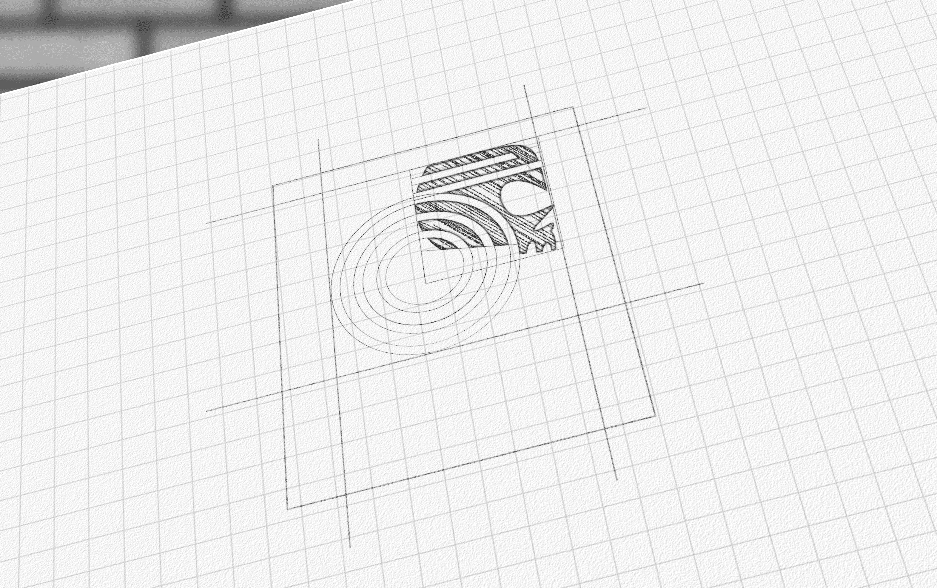 HIVER agency branding sketch for bauabteilung logomark on white squared paper