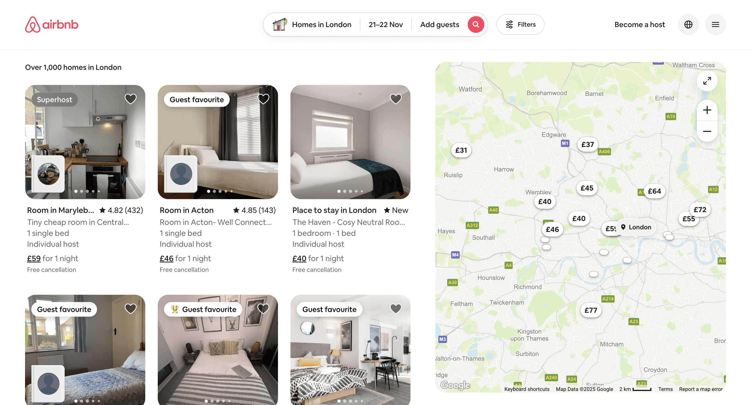 Airbnb listings in London
