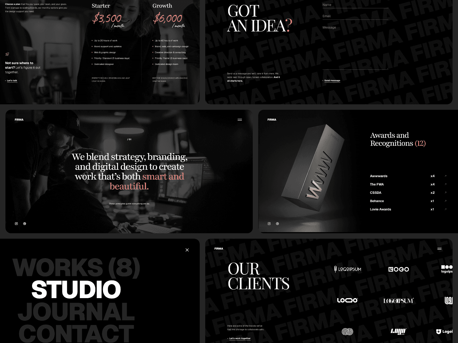 Firma Framer template sections dark