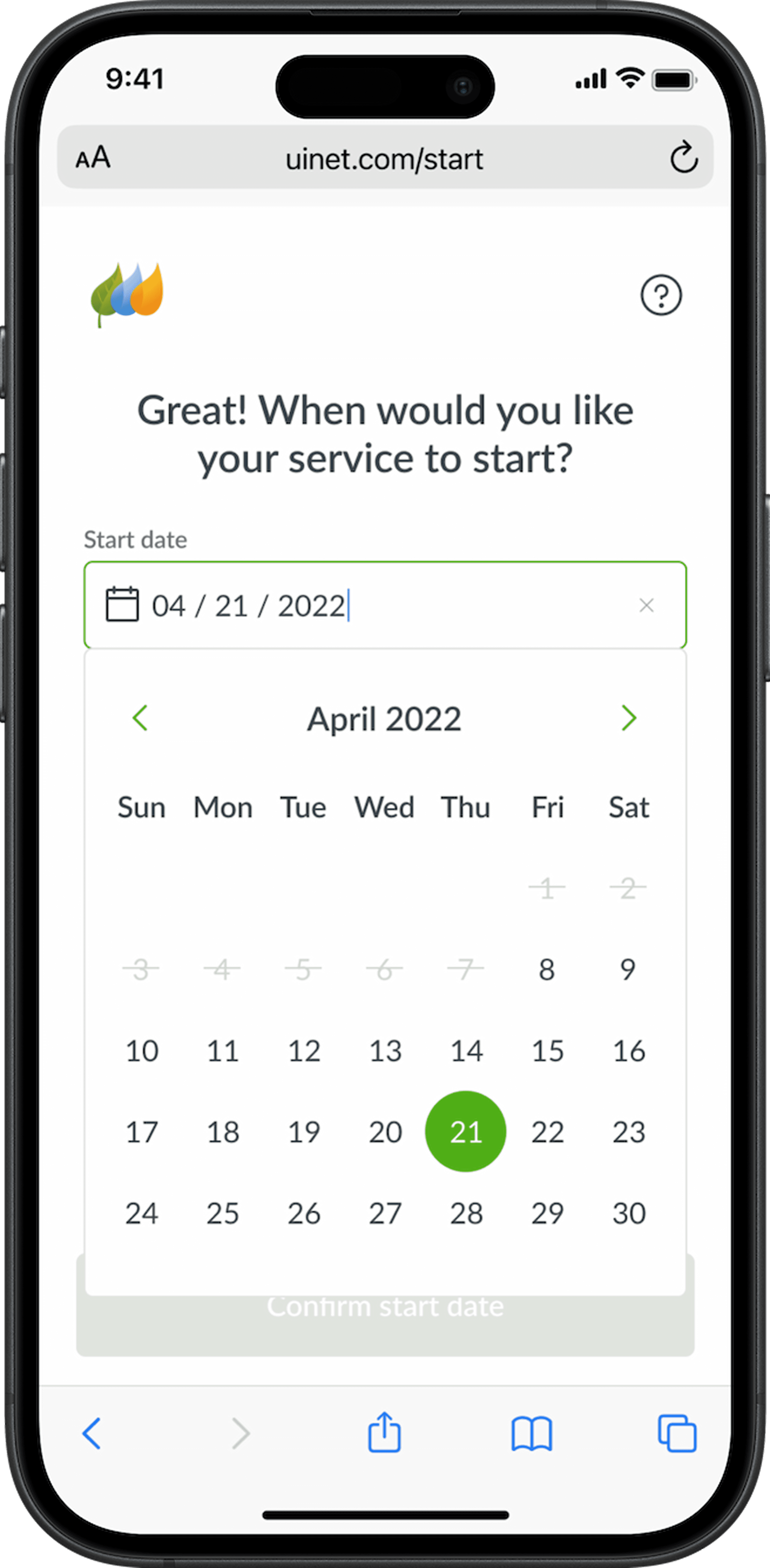 Mobile step for selecting the start service date