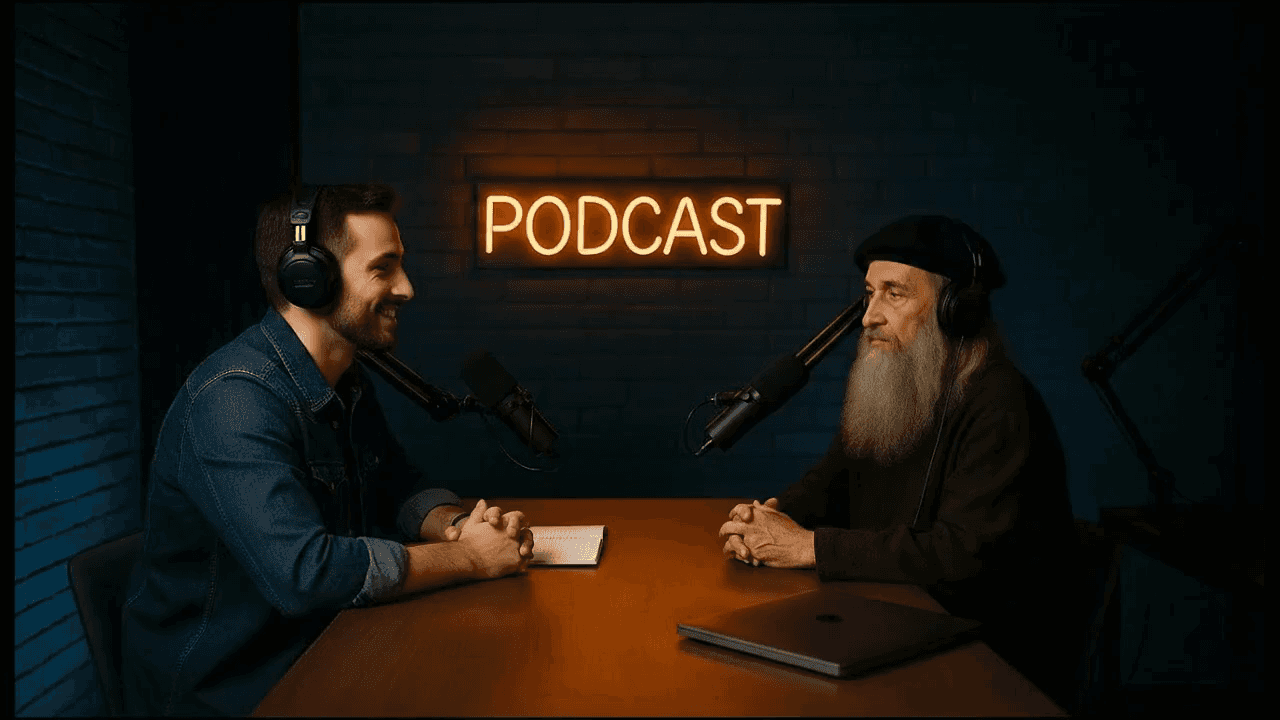 Leonardo da Vinci Walks Into a Podcast S - Educational AI video template for tutorials on YouTube Shorts