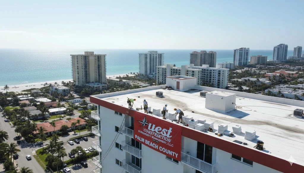 Palm Beach County Quest Construction Working on the Roof