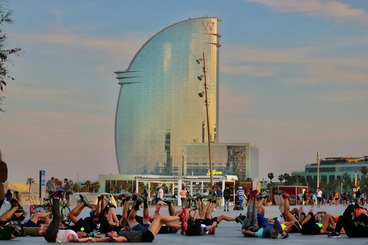 Sunset view over the W on Barceloneta