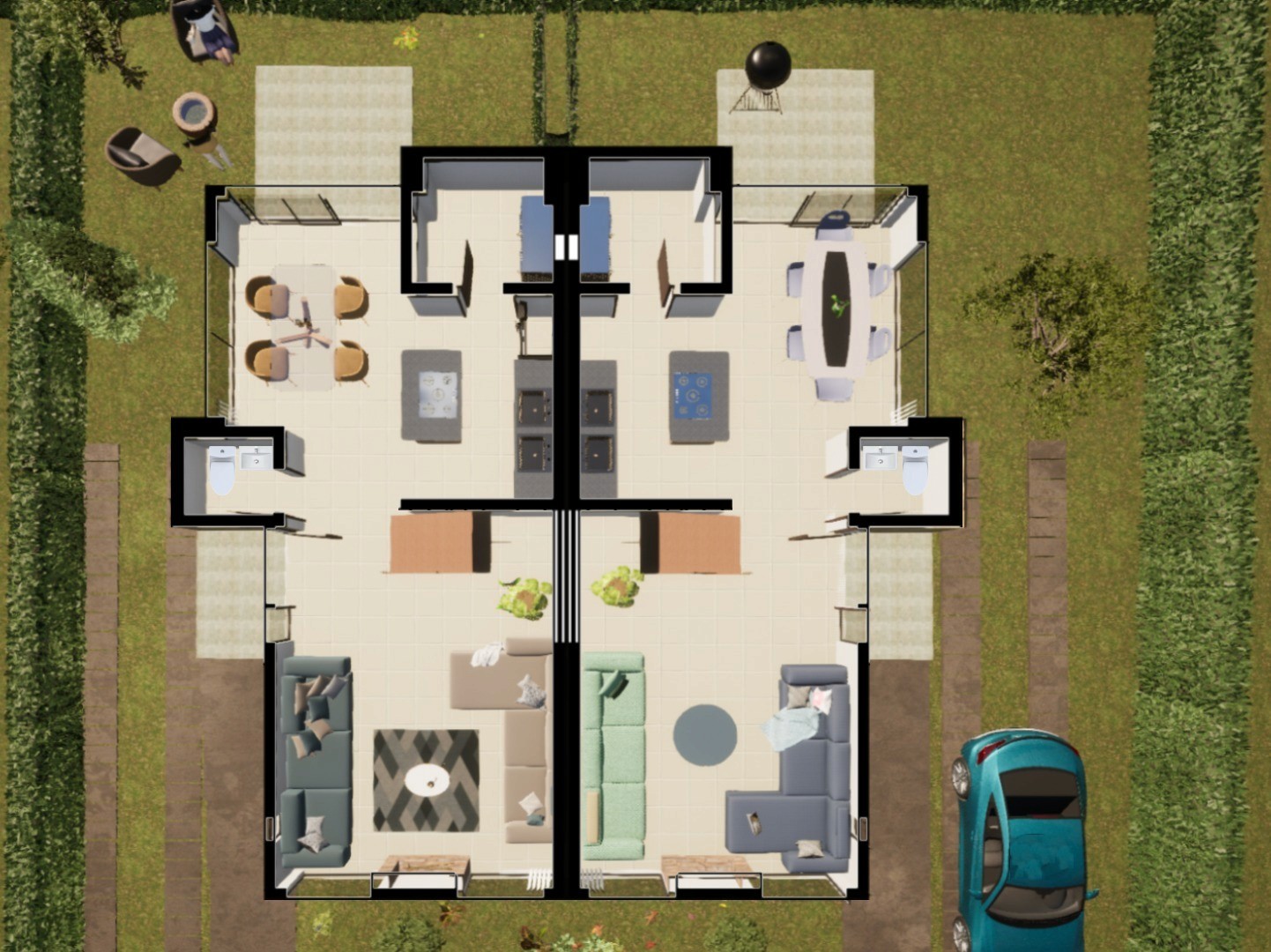 Plano arquitectónico del primer nivel de una casa Pueblo Viejo Reservado