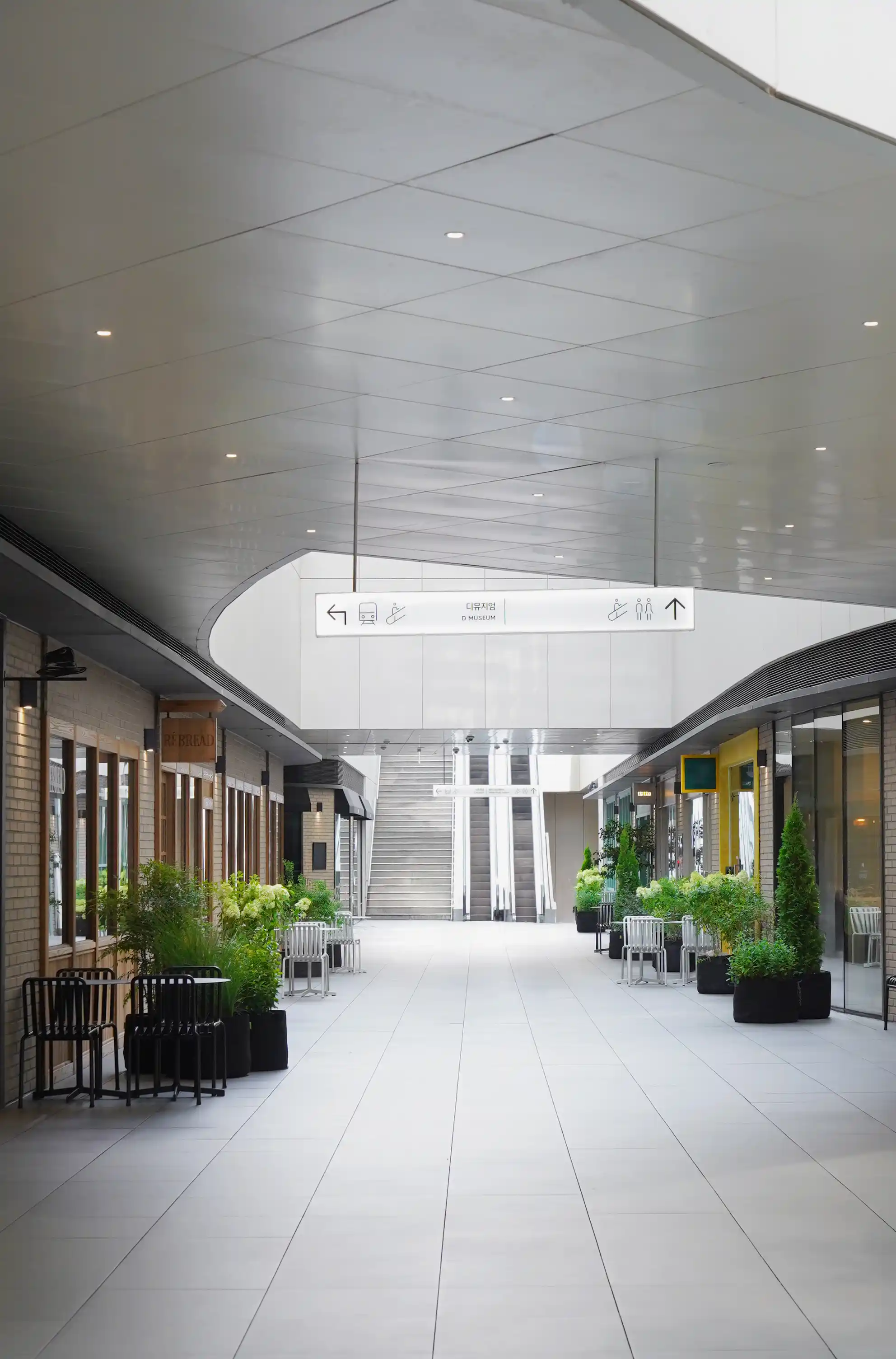 서울숲 D타워 빌딩 지하와 지상을 잇는 라운지의 모습