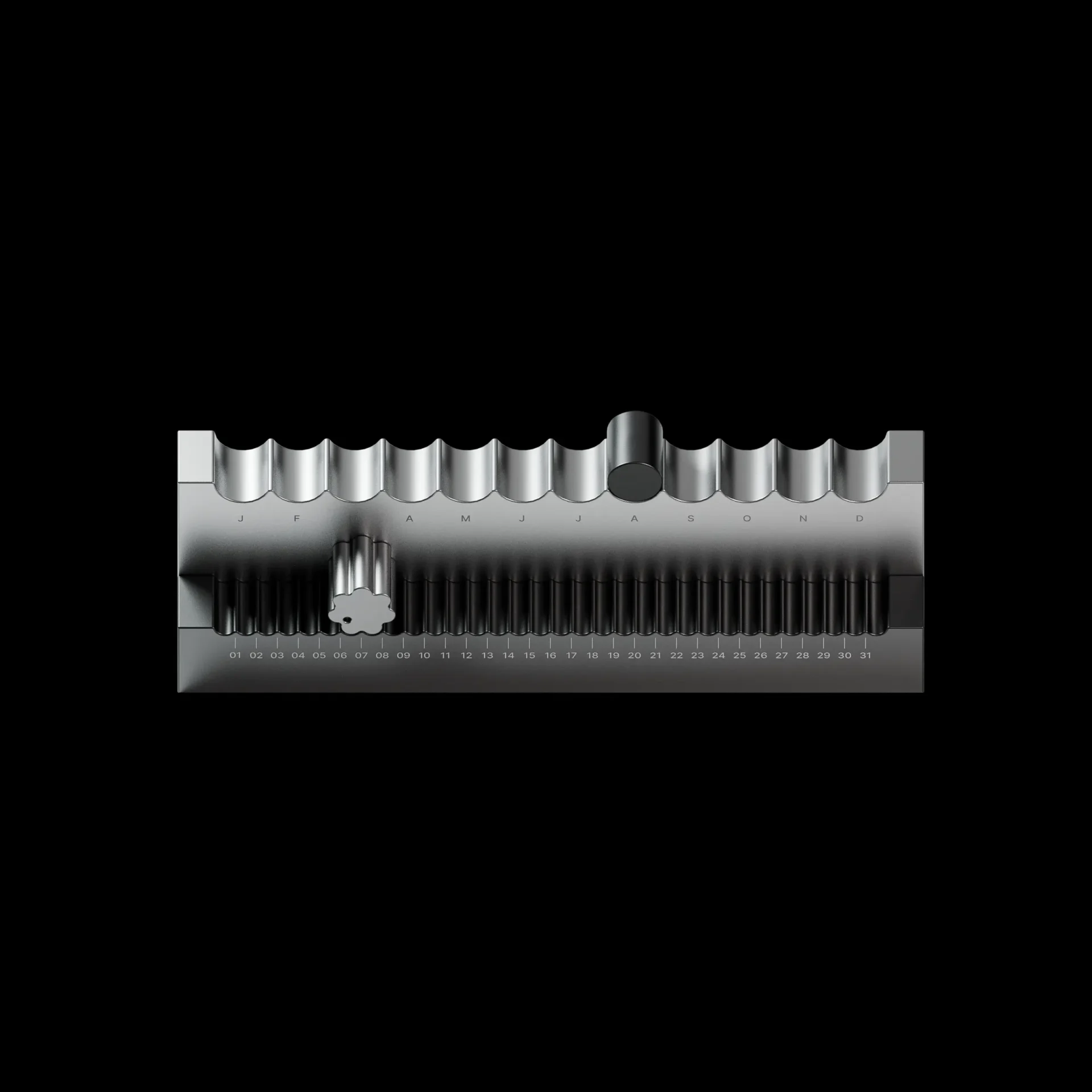 Momentum Studio Calendar, CNC machined aluminium in two-tone silver and dark grey
