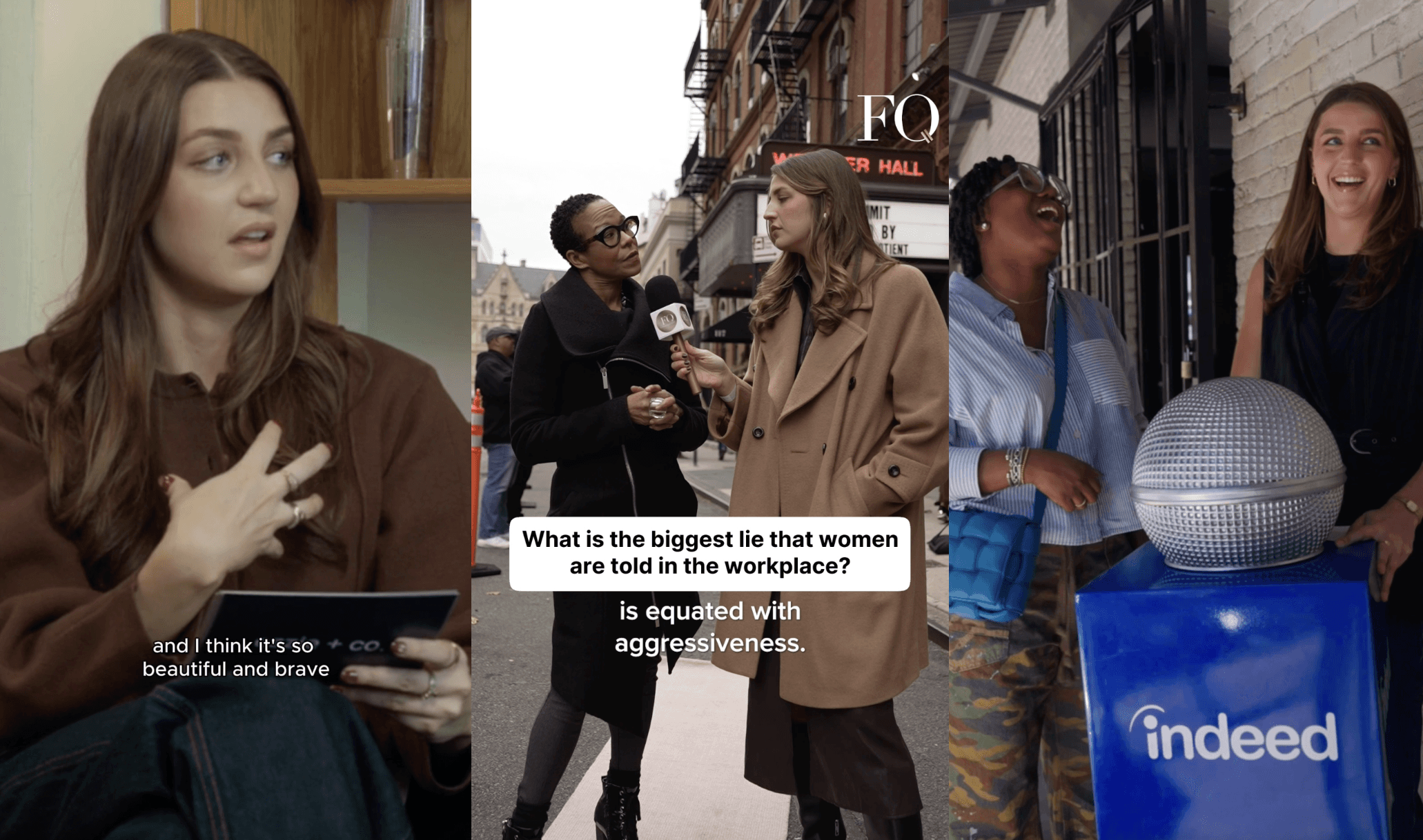 Cate Jarrett interviewing on the street and seated