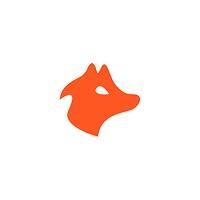 Orange fox silhouette logo on a white background.