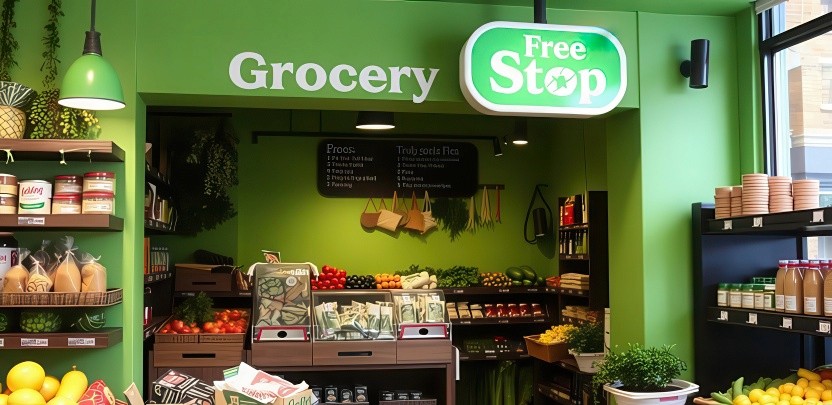 Grocery store interior representing the retail context of the e-commerce design