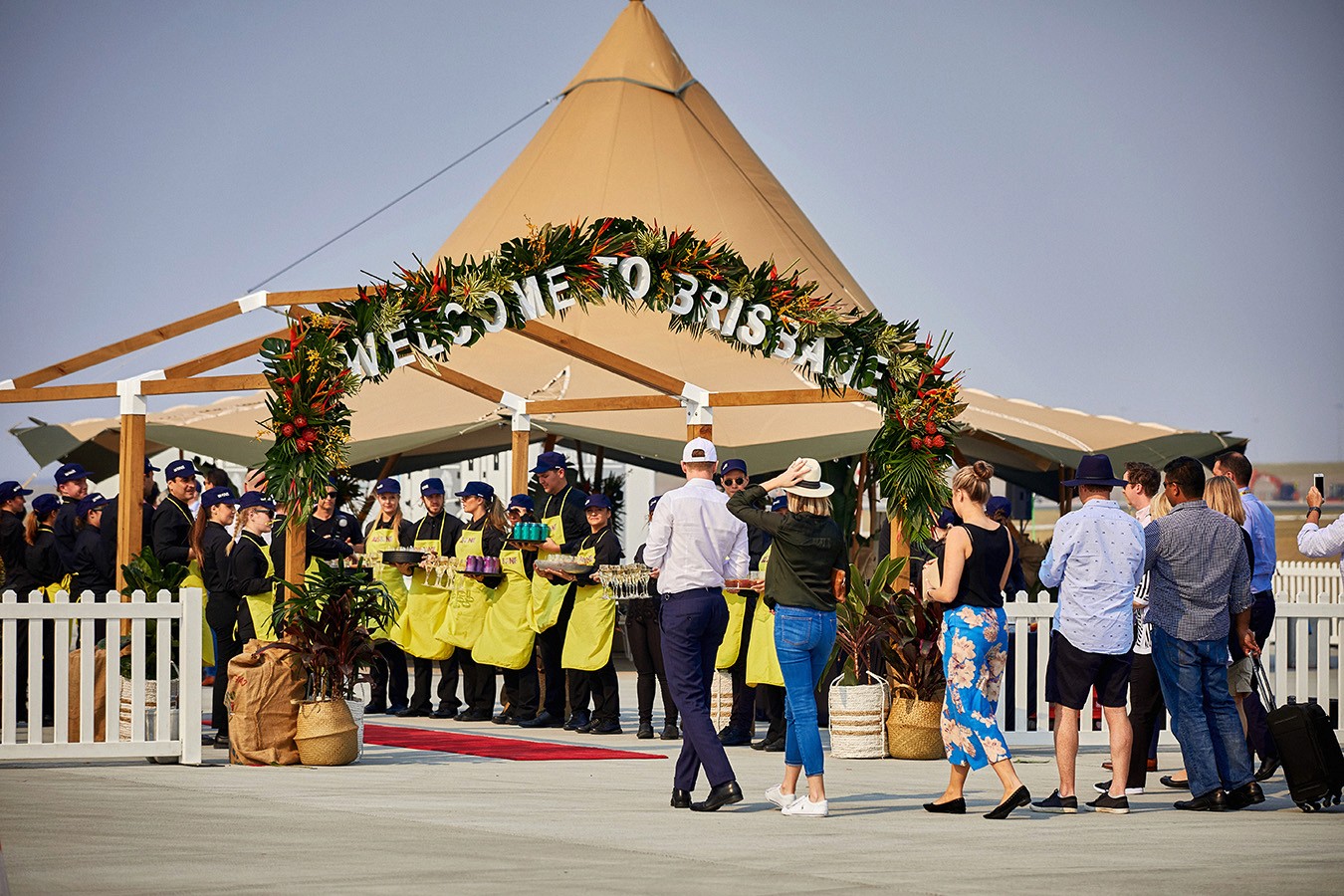 Arrival drinks at the opening event for Brisbane Airport's newest runway