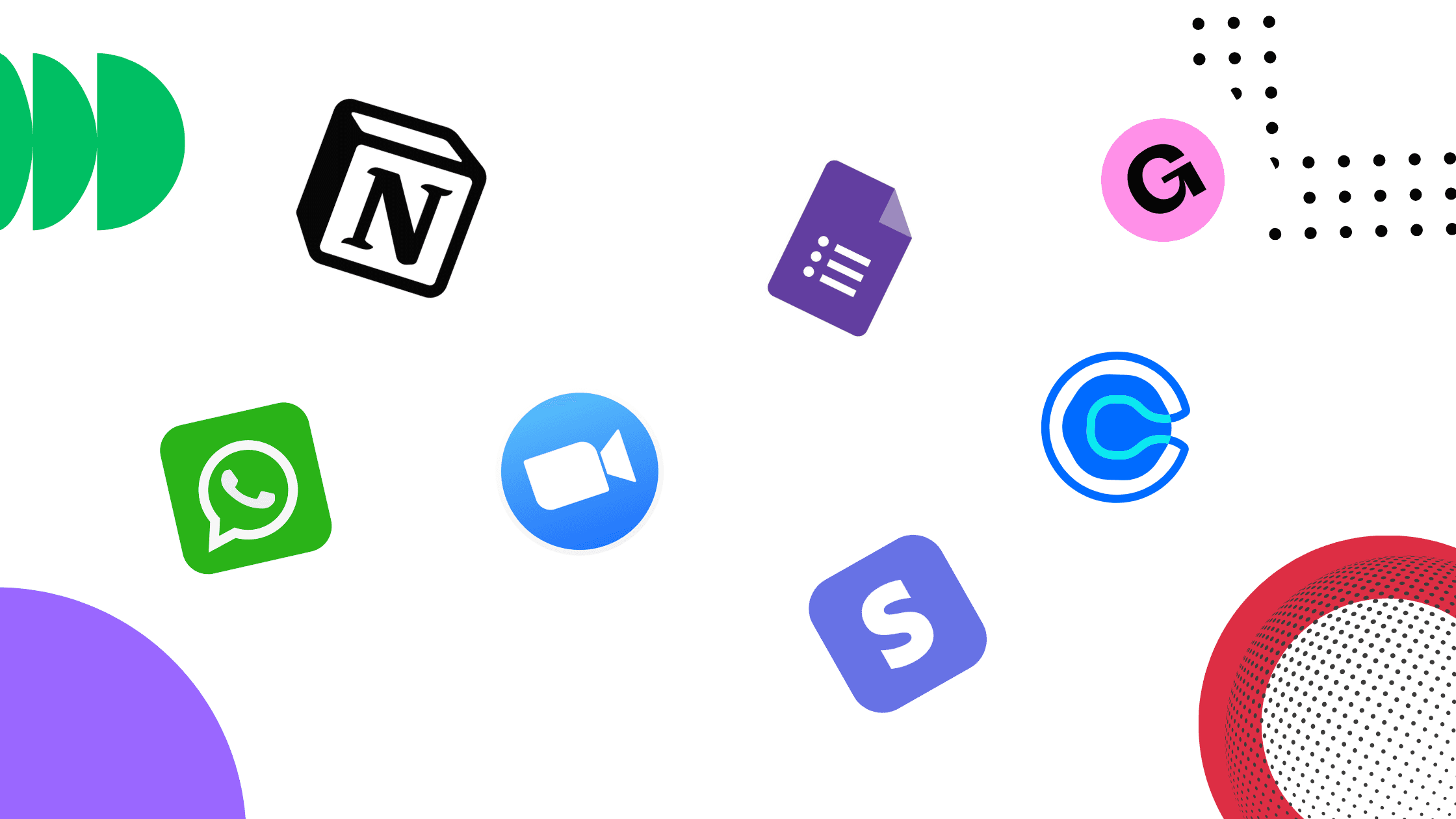 Icons of tools used by online coaches to run their business, manage clients, host sessions, and build communities at scale.