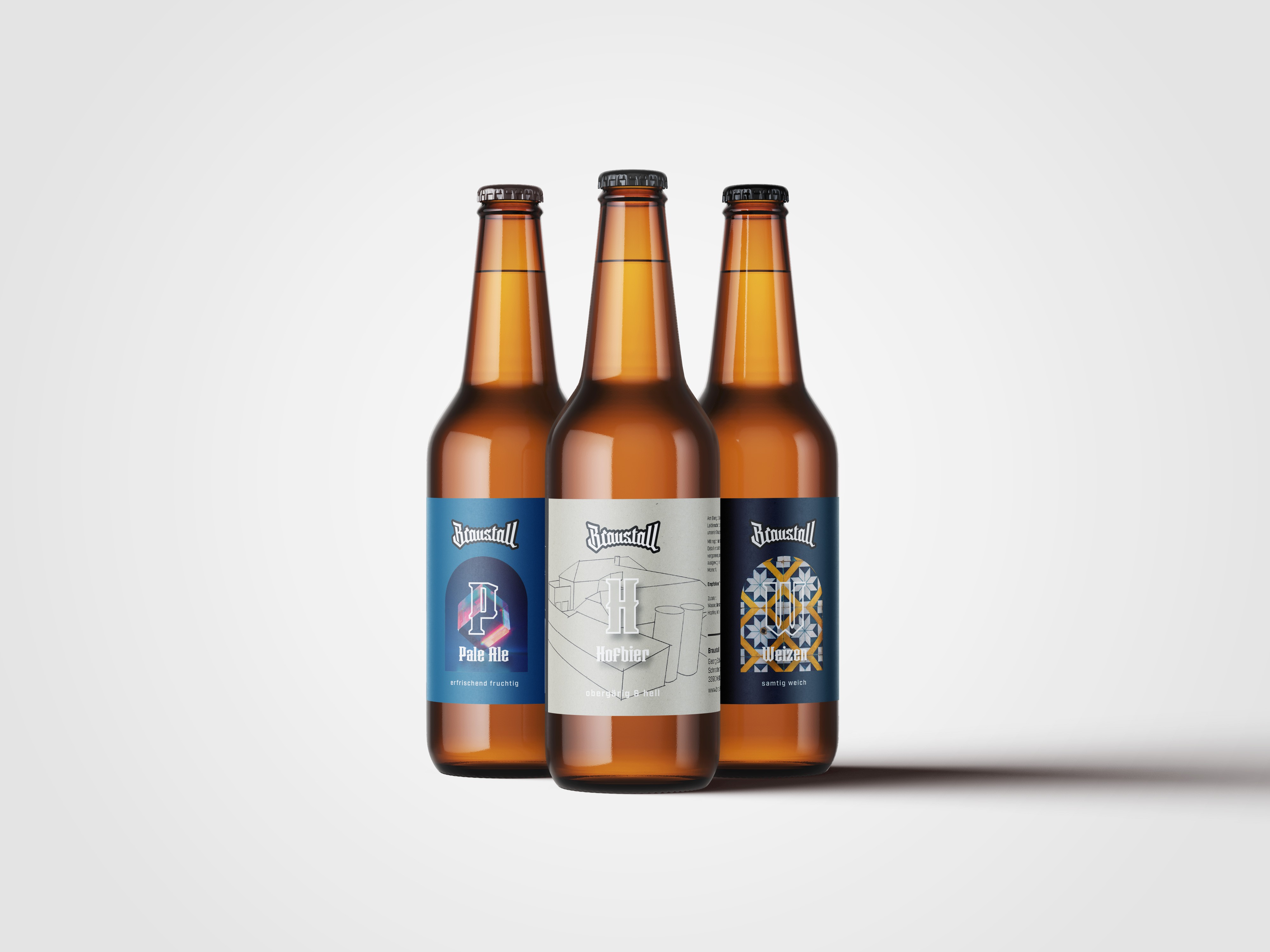 Pale Ale, Hofbier und Weizen von Braustall nebeneinander