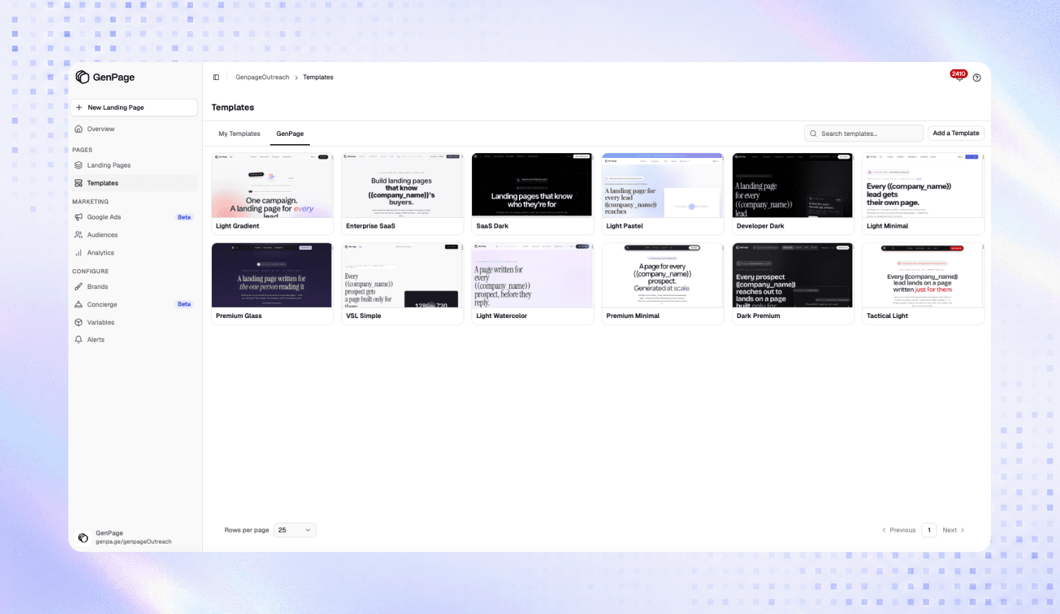 12 new GenPage landing page templates