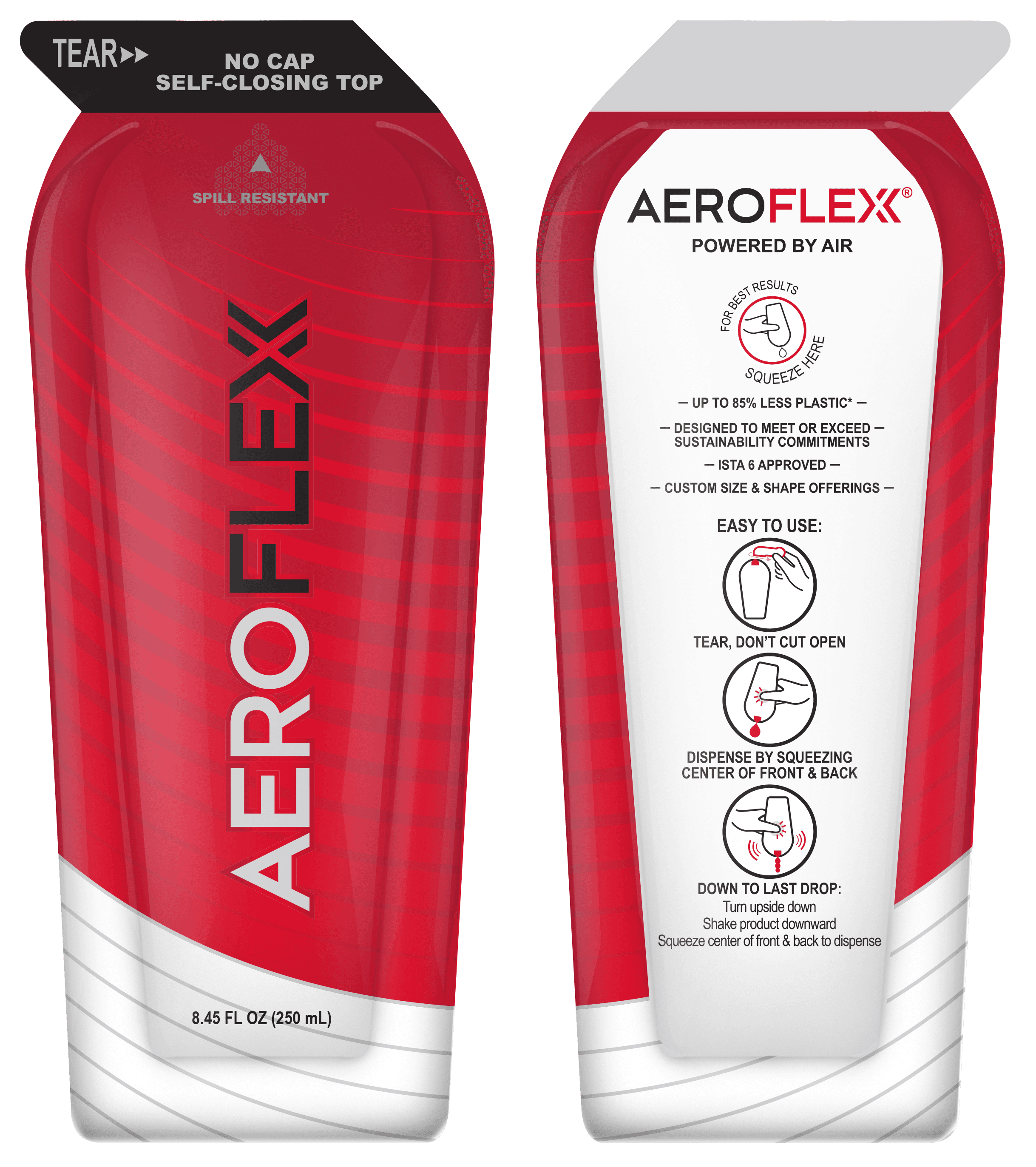 AEROFLEX packaging. Self-closing closure, air-operated, easy to use. Sustainable packaging.