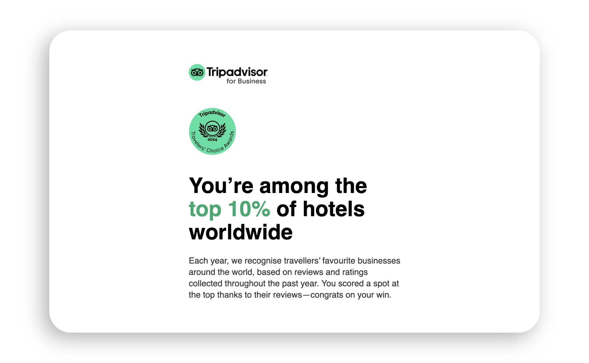 Tripadvisor 2024 Travellers' Choice Award