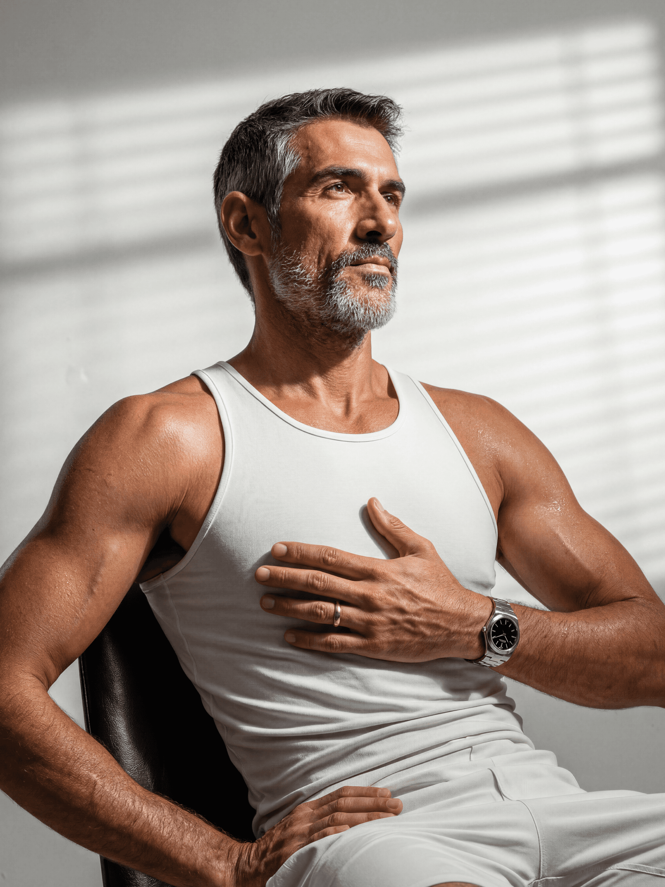 Hyper-realistic AI-generated visual for Withings, highlighting a sporty, mature male model.