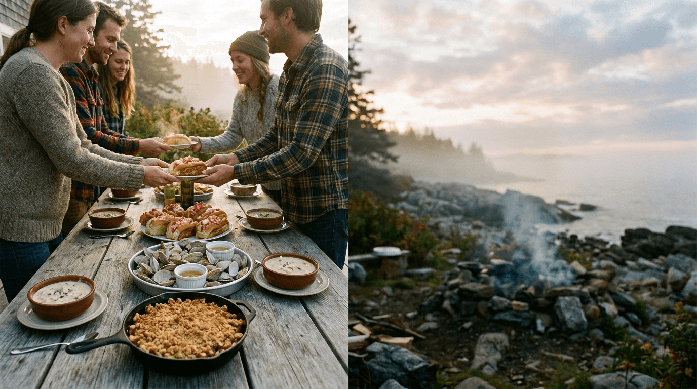 New England Labor Day Weekend seafood feast with lobster rolls and chowder