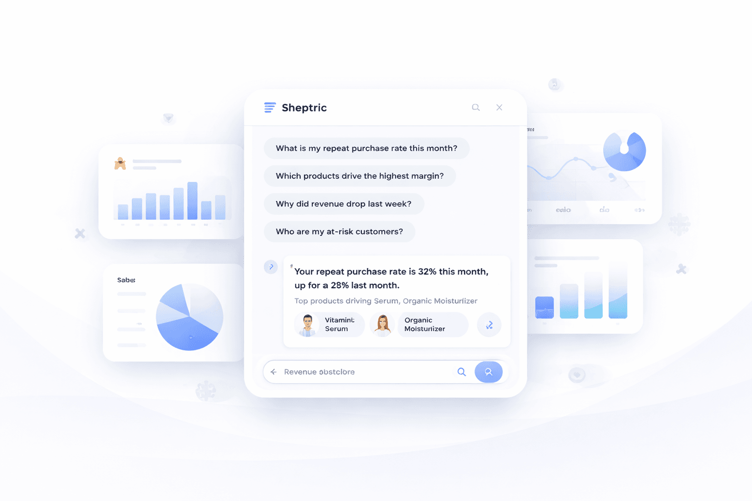 Business dashboard showing revenue, deals, customer list, growth chart, and new activity. 