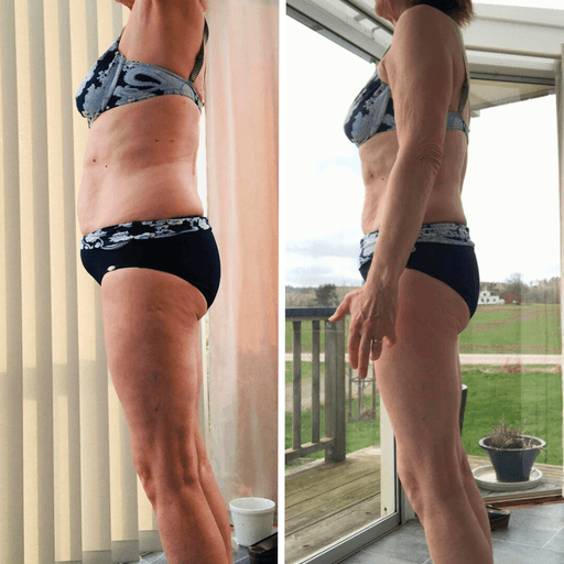 Före- och efterjämförelse av en kvinna som gick ner i vikt med RE:YOU-programmet