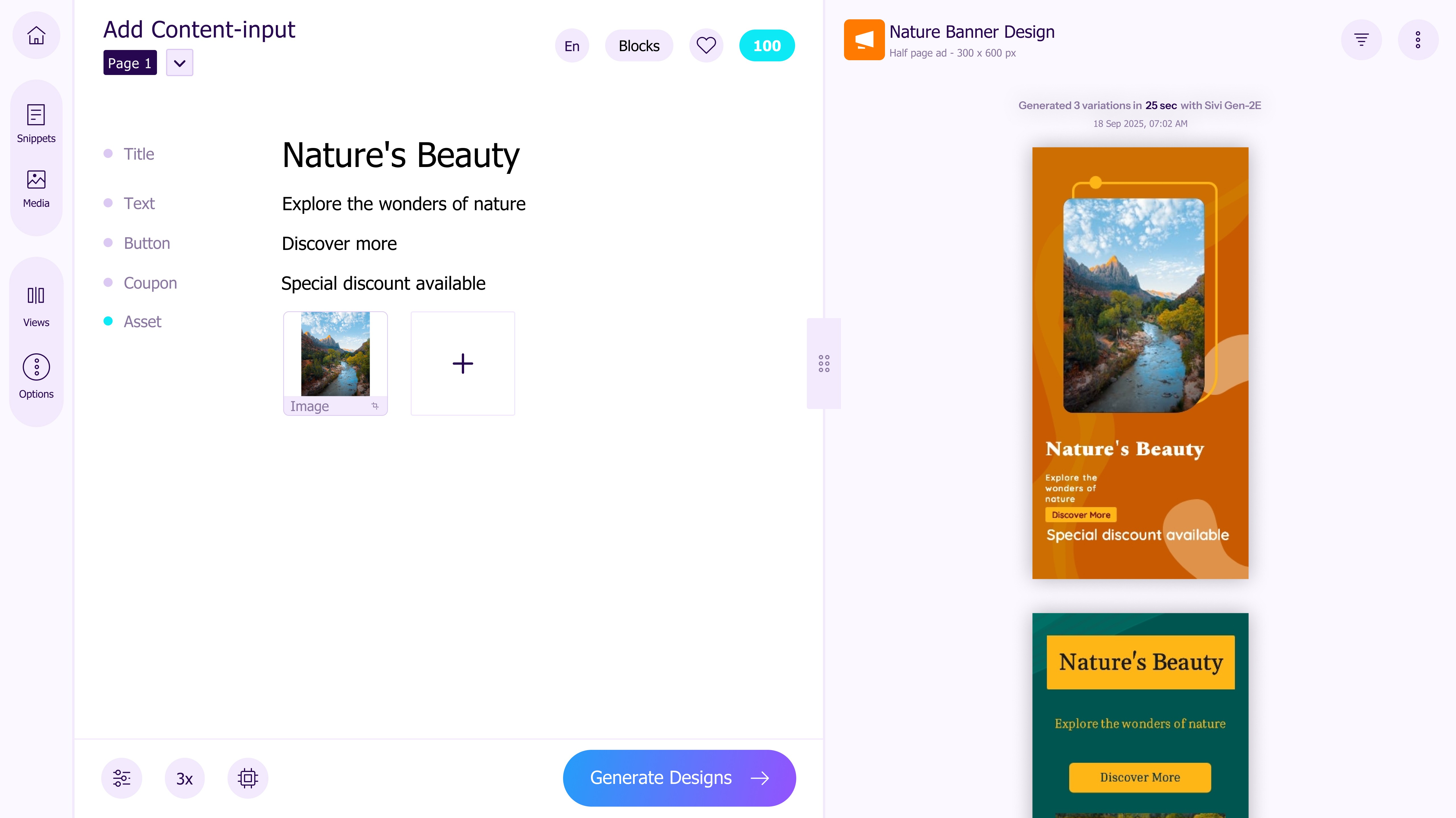 Sivi: Generate travel banner design with your own content