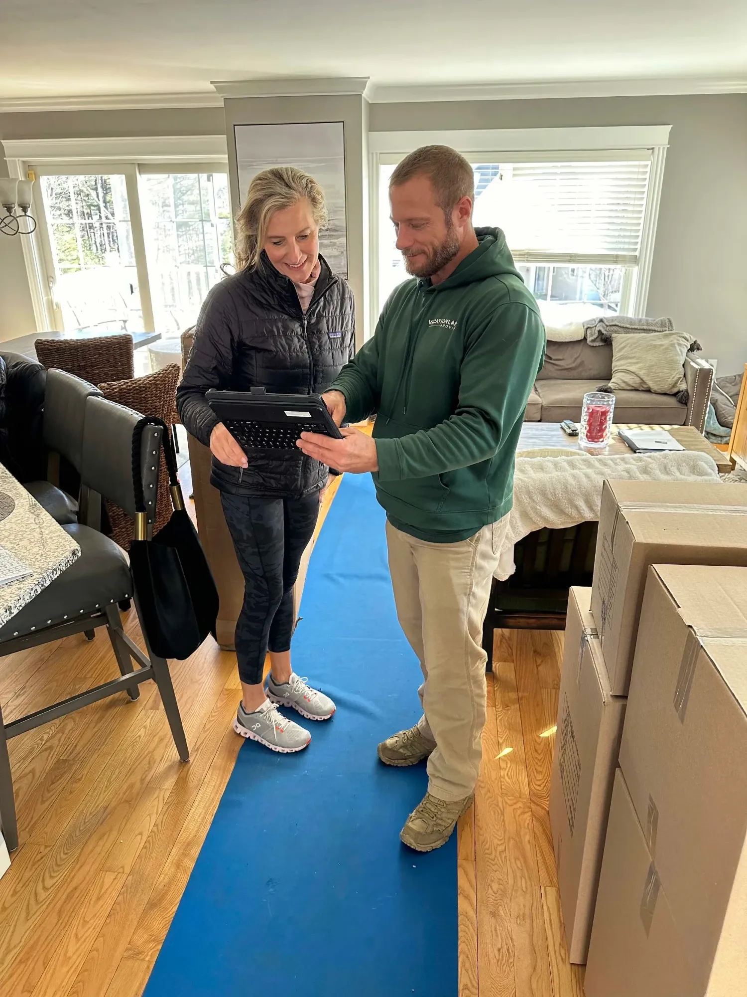 Mike walking a customer through her move