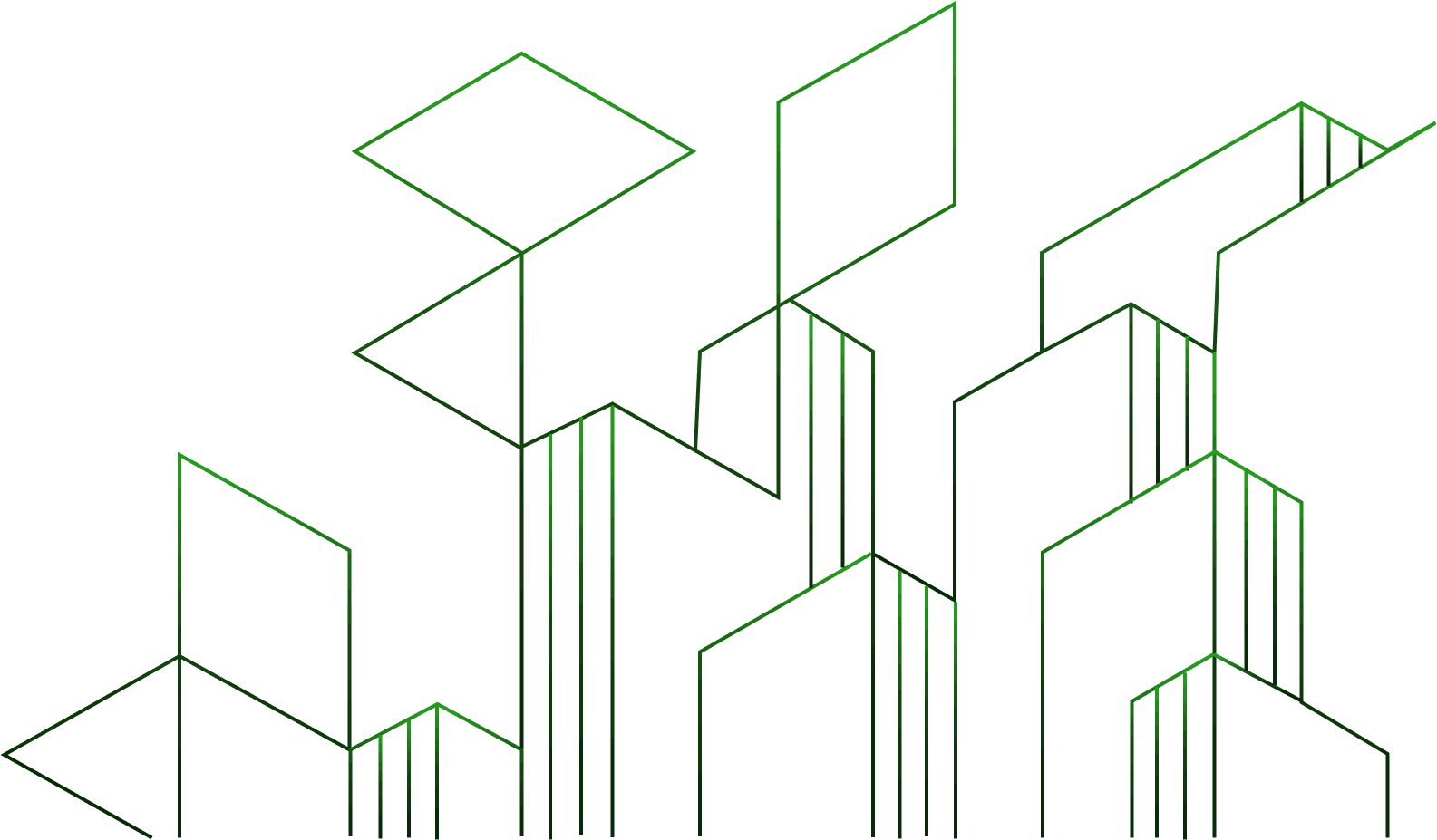 Geometric green shapes symbolizing automated systems