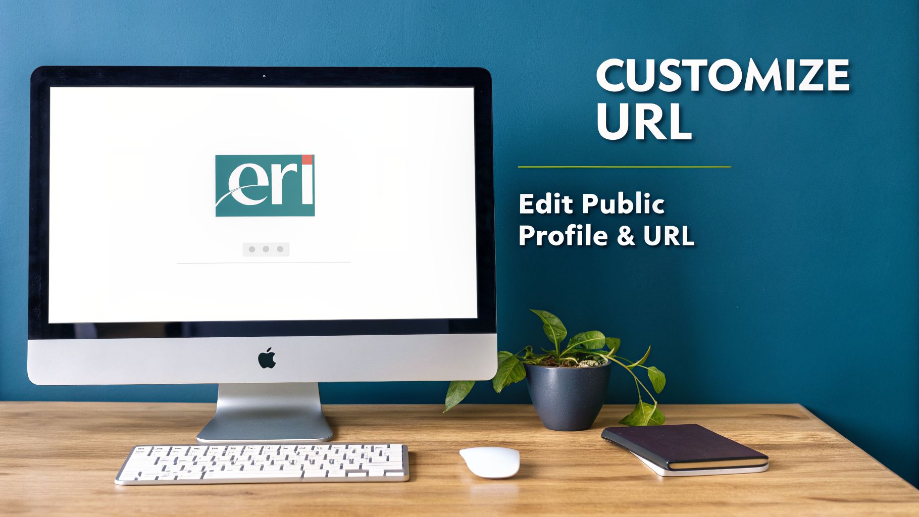 A desktop computer displaying an ERI login screen next to text 