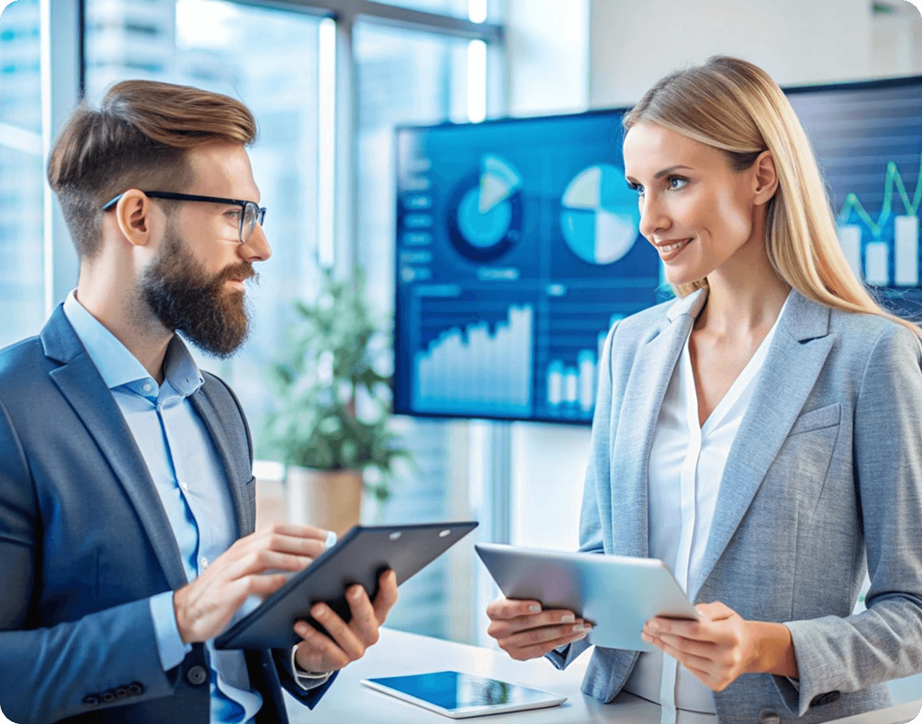 Business people working in office with tablets