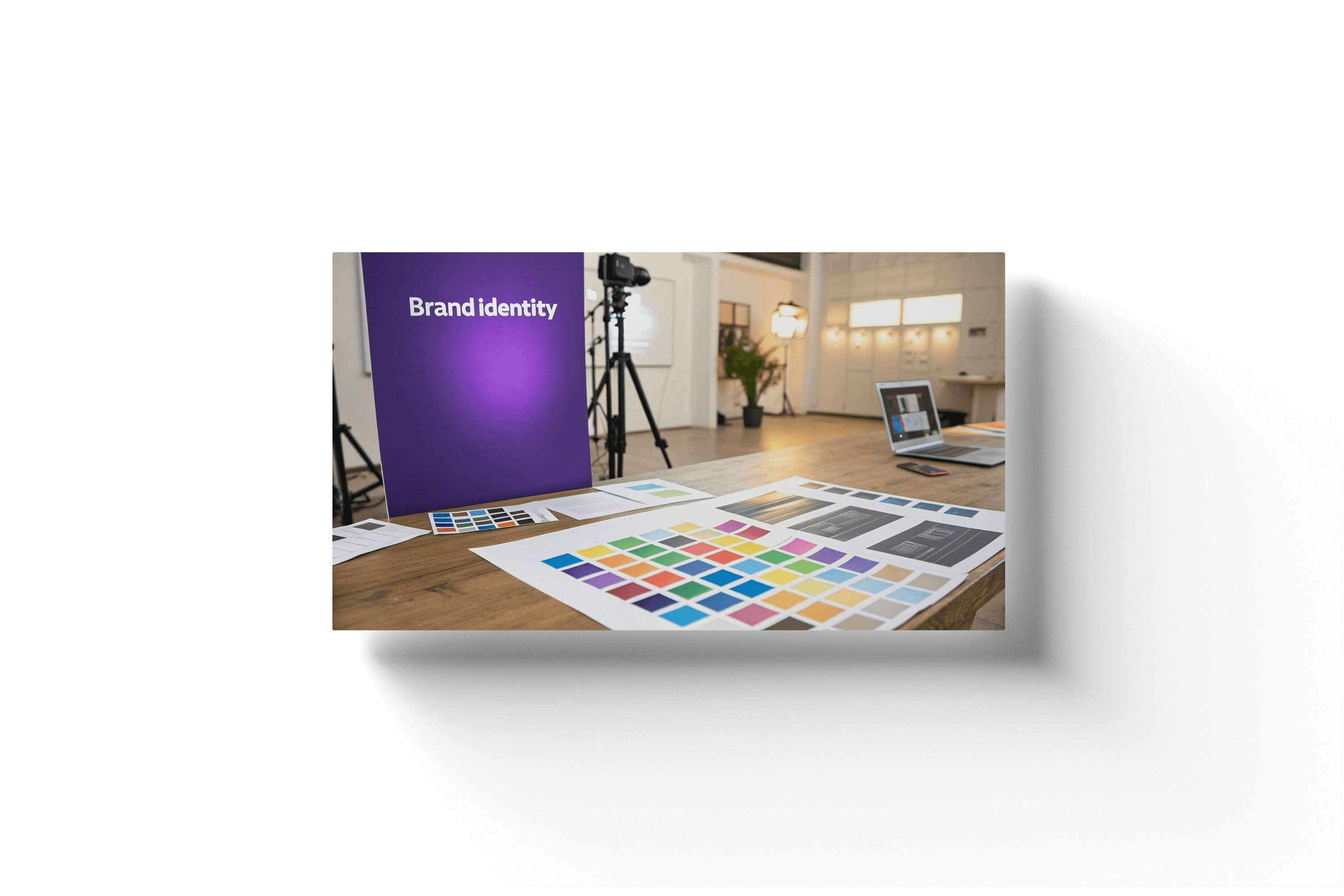 a photo studio with a variety of colors displayed on a piece of paper