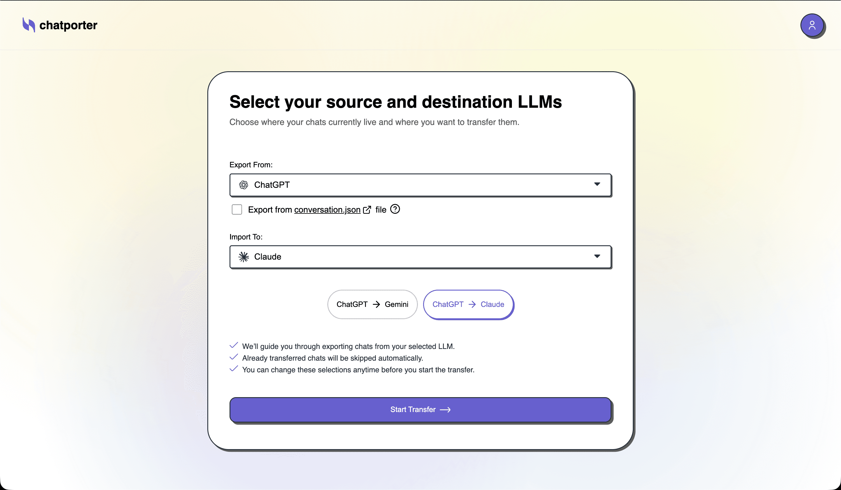 Select Source and Destination LLM