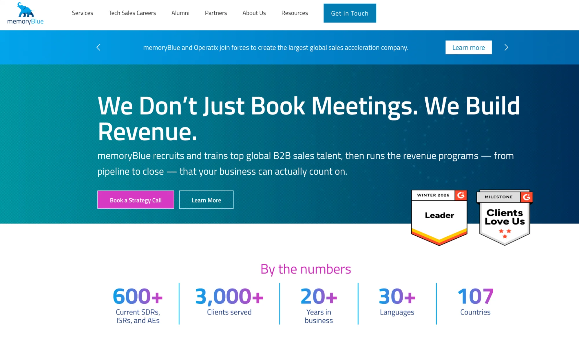 memoryBlue homepage: tech sales development and lead generation
